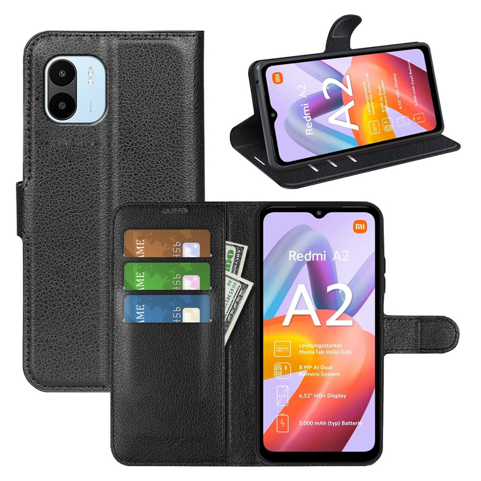 betterfon Handyhülle Handytasche für Xiaomi Redmi A2 Klapphülle Schwarz