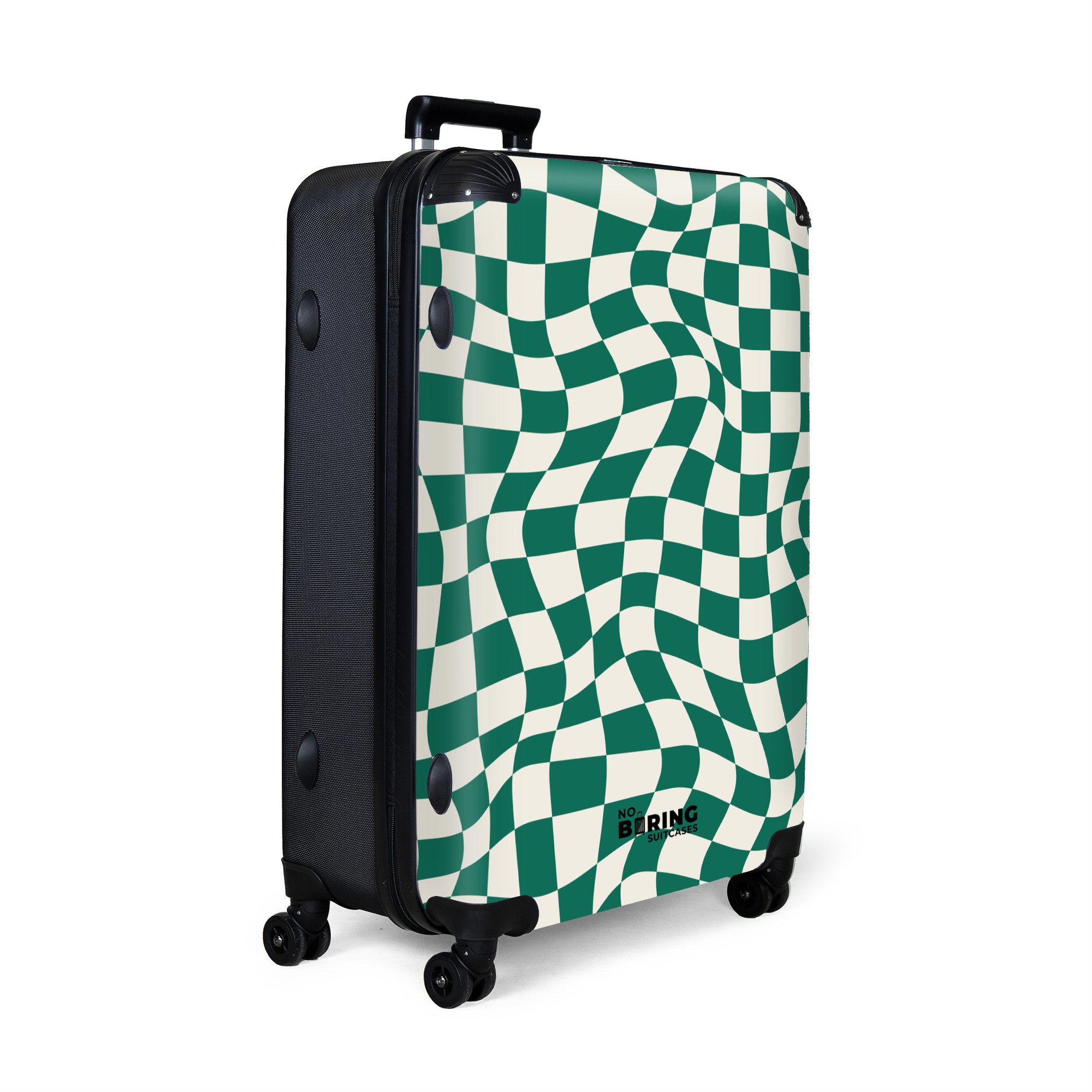 NoBoringSuitcases.com© Hartschalen-Trolley Grün-weißer Karodruck in Wellenf günstig online kaufen