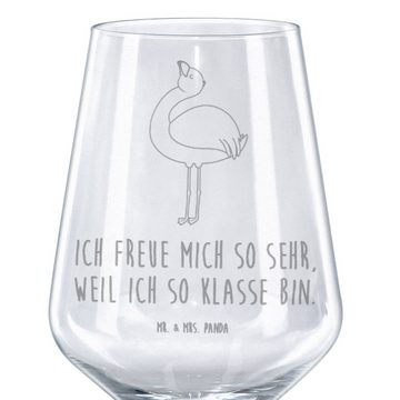 Mr. & Mrs. Panda Rotweinglas Flamingo Stolz - Transparent - Geschenk, Weinglas mit Gravur, Selbsta, Premium Glas, Spülmaschinenfest
