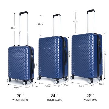 NEWCOM Trolleyset Hartschalen-Koffer aus recyceltem Material Reisekoffer, 4 Rollen, (Geräuschlose 360° Doppelrollen, Blau, 3 tlg., Größen L/M/S Reisegepäck Set), leicht, kratzfest, umweltfreundlich,TSA Schloss