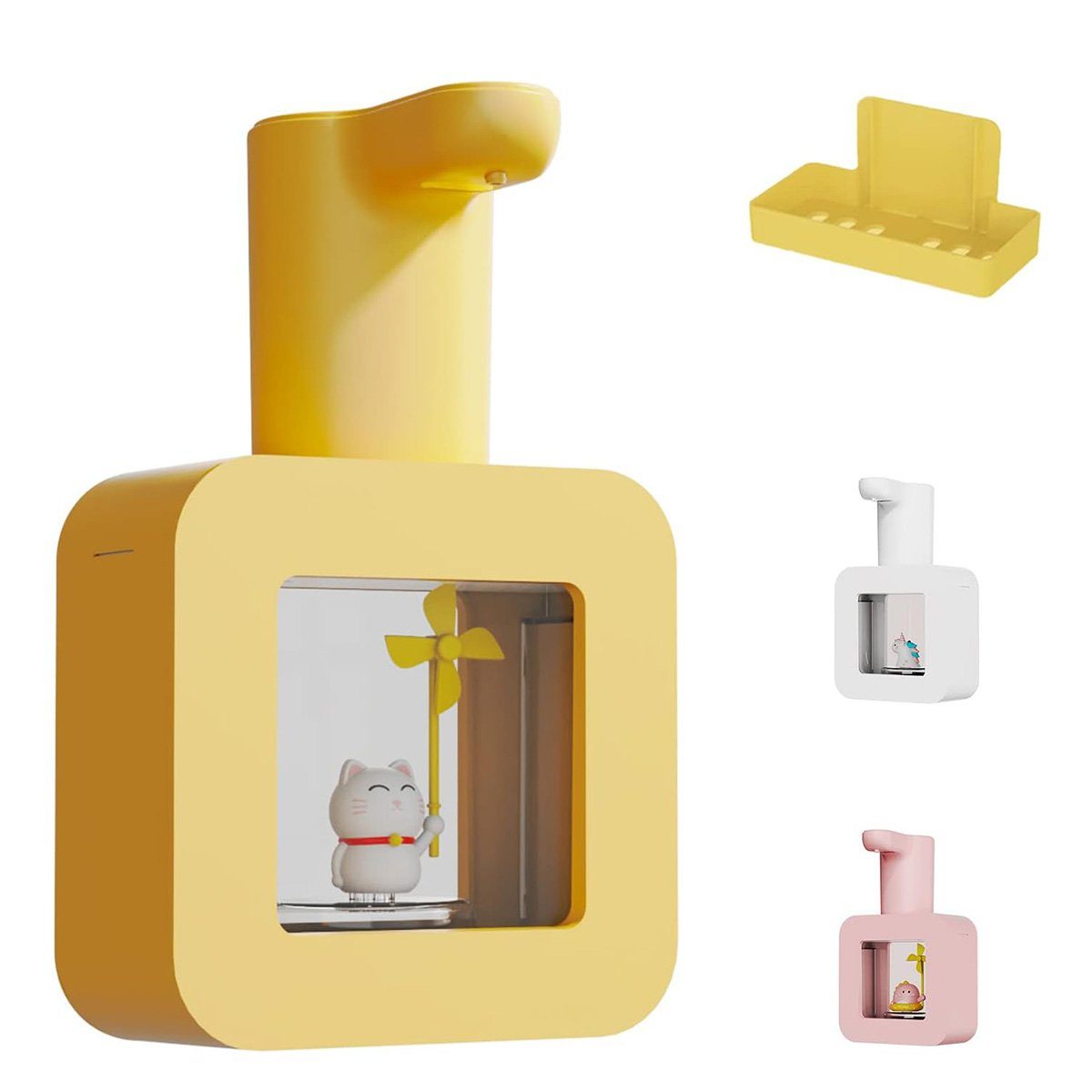 götäzer Seifenspender Automatischer Seifenspender für Kinder im Cartoon-Stil, Wiederaufladbarer, wandmontierter 14-Unzen-Seifenspender Gelb