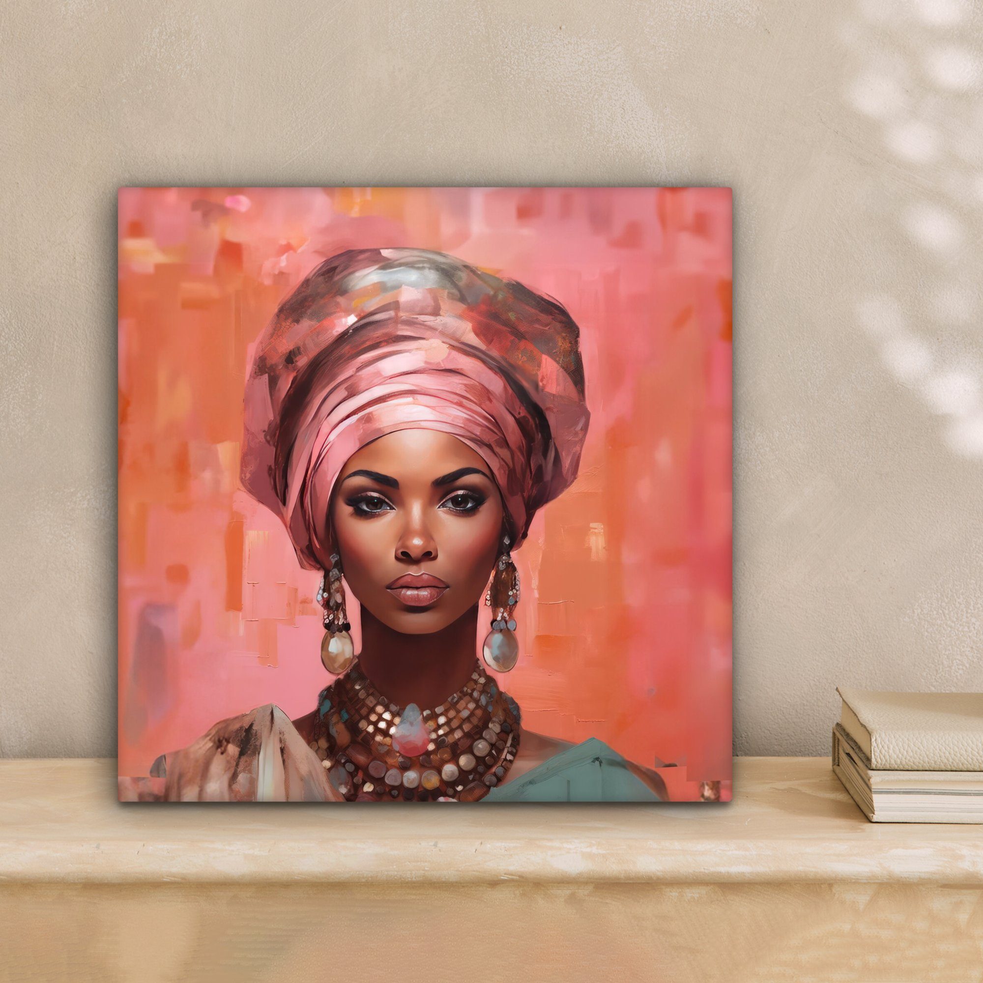 OneMillionCanvasses® Leinwandbild Kunst - Frau - Rosa - Schmuck - Porträt, günstig online kaufen