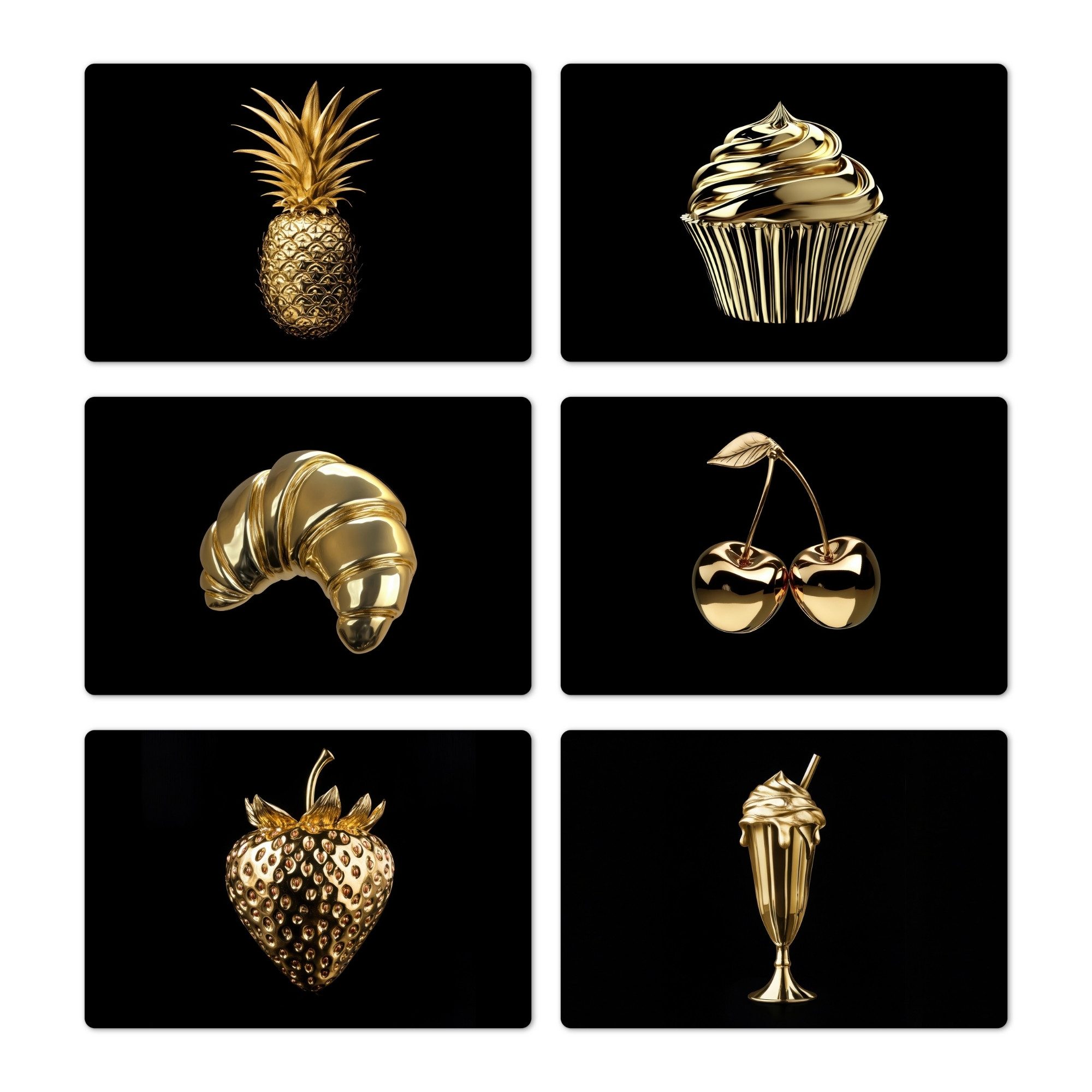MuchoWow Platzset Gold - Schwarz - Essen, (6-St), Platzsets, Tischset, Abwaschbar, Tischsets, Platzdeckchen