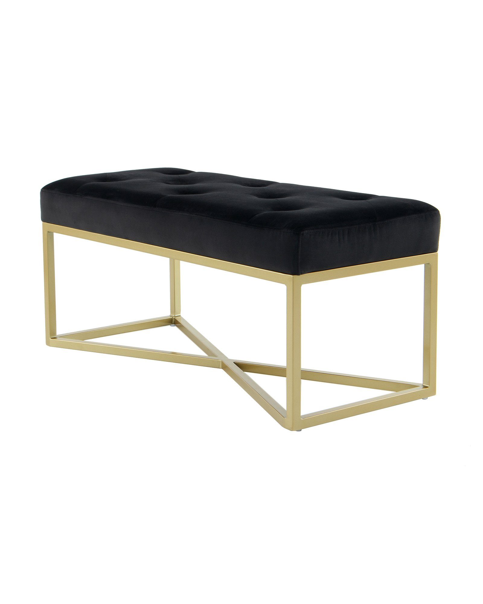 Qiyano Sitzbank Gesteppte Sitz- Polsterbank Barock-Stil Samt mit goldenen Metallfüßen Schwarz