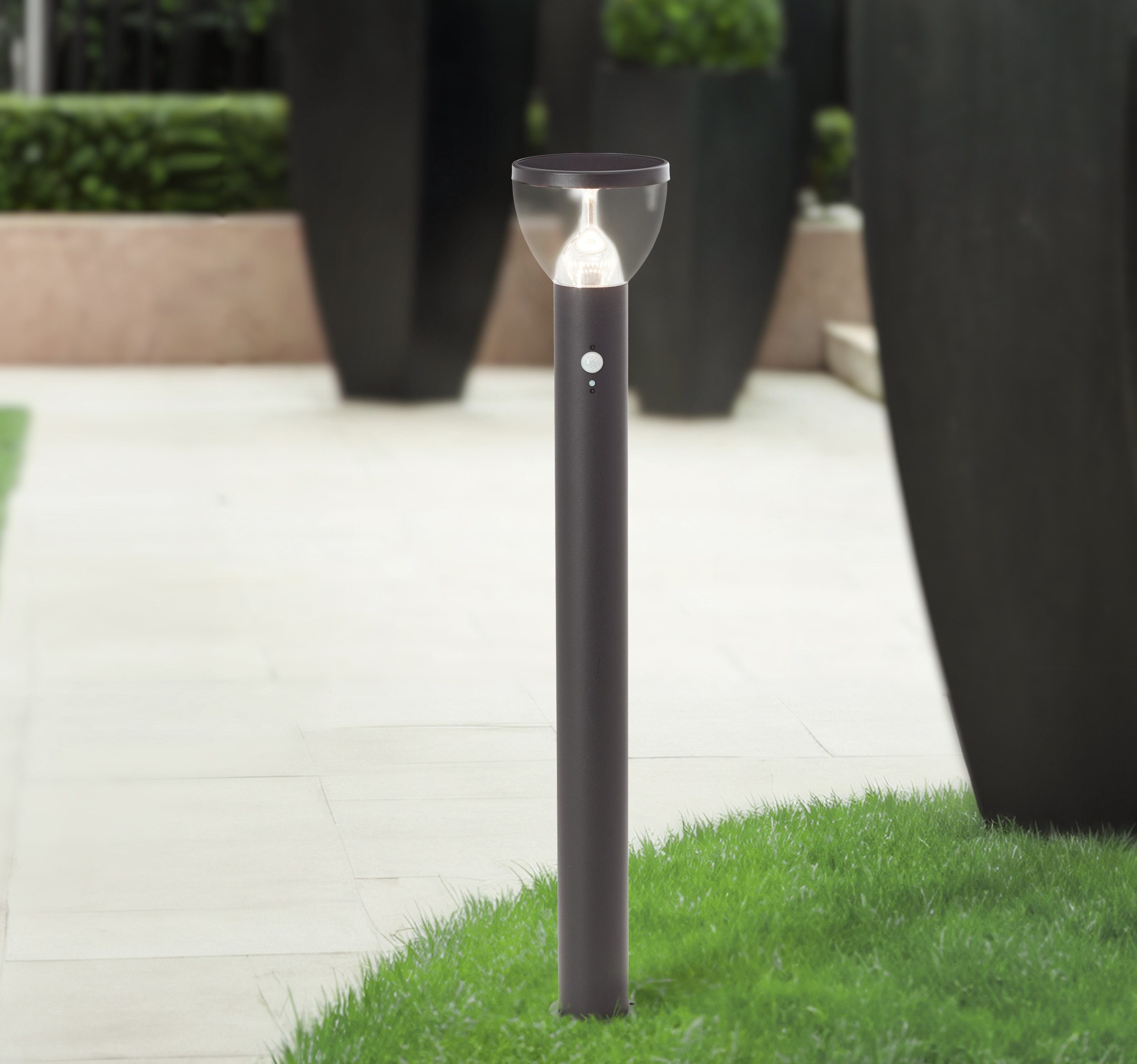 Brilliant LED Außen-Stehlampe Tulip, Bewegungsmelder, LED fest integriert, Warmweiß, LED Außenstehleuchte, Solar, 92 cm, 430 lm, 3000 K, Edelstahl, schwarz