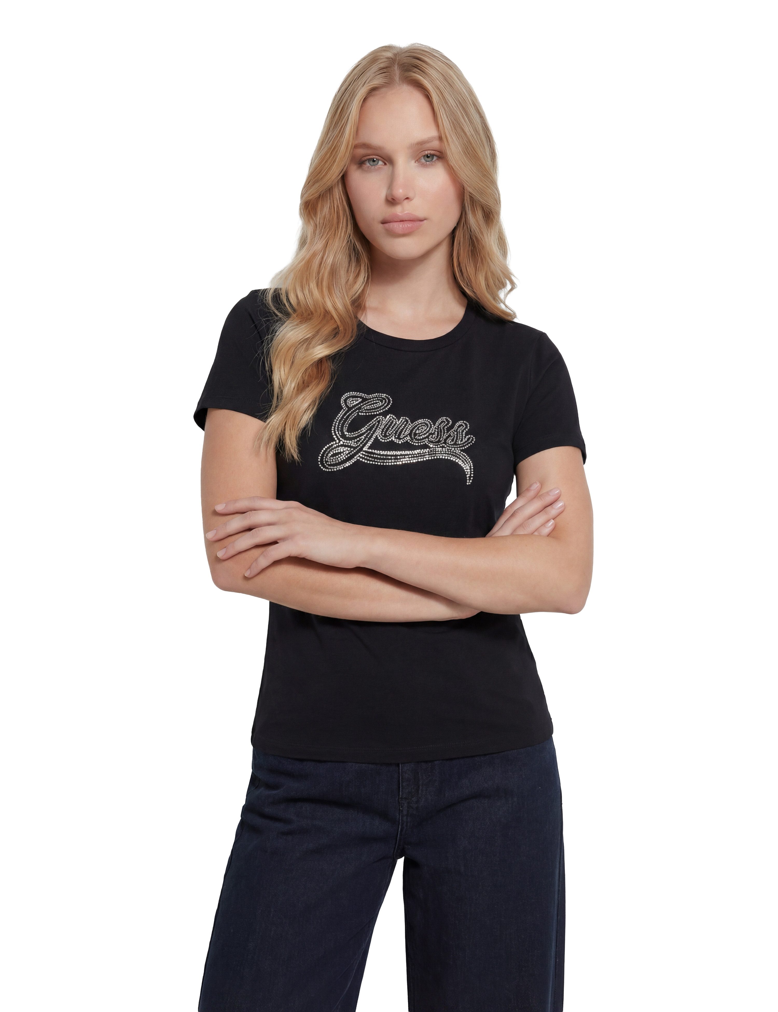 Guess T-Shirt SS GUESS STUD LOGO EASY TEE mit Nietenbesatz, Regular Fit