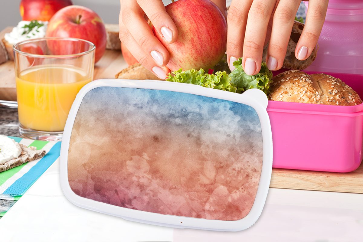 Blau - MuchoWow Kunststoff Rot, Mädchen, - Orange rosa Lunchbox (2-tlg), für Snackbox, Kunststoff, Brotdose - Erwachsene, Wasserfarben Brotbox Kinder,