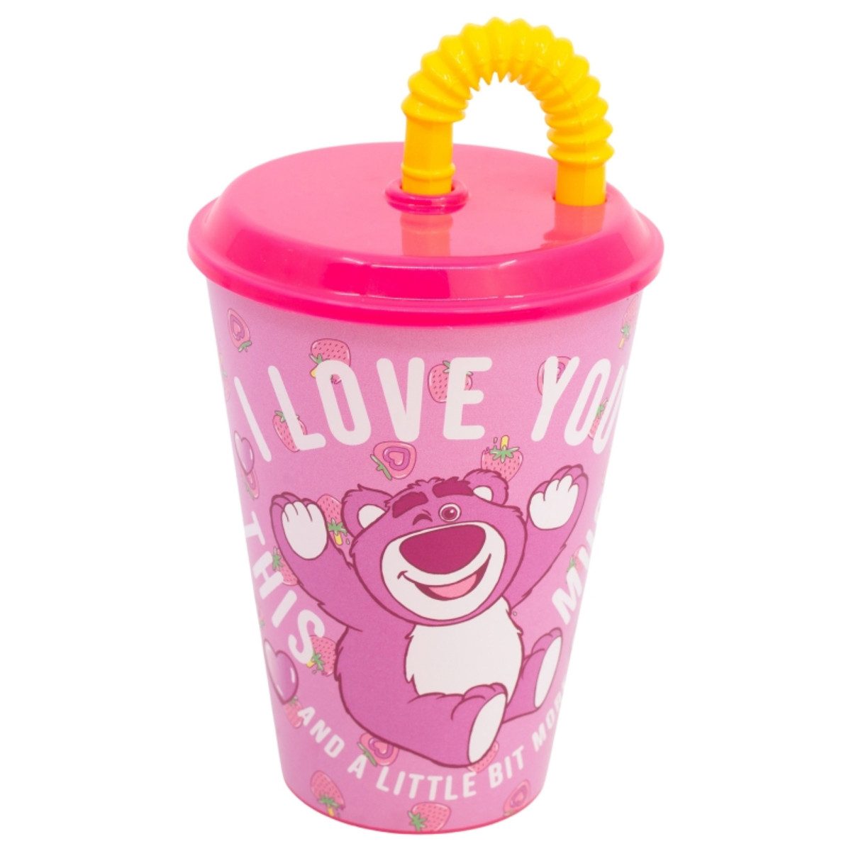 Disney Pixar Toy Story Becher Lotso Trinkbecher 430 ml mit Deckel und Strohhalm, Polyethylen