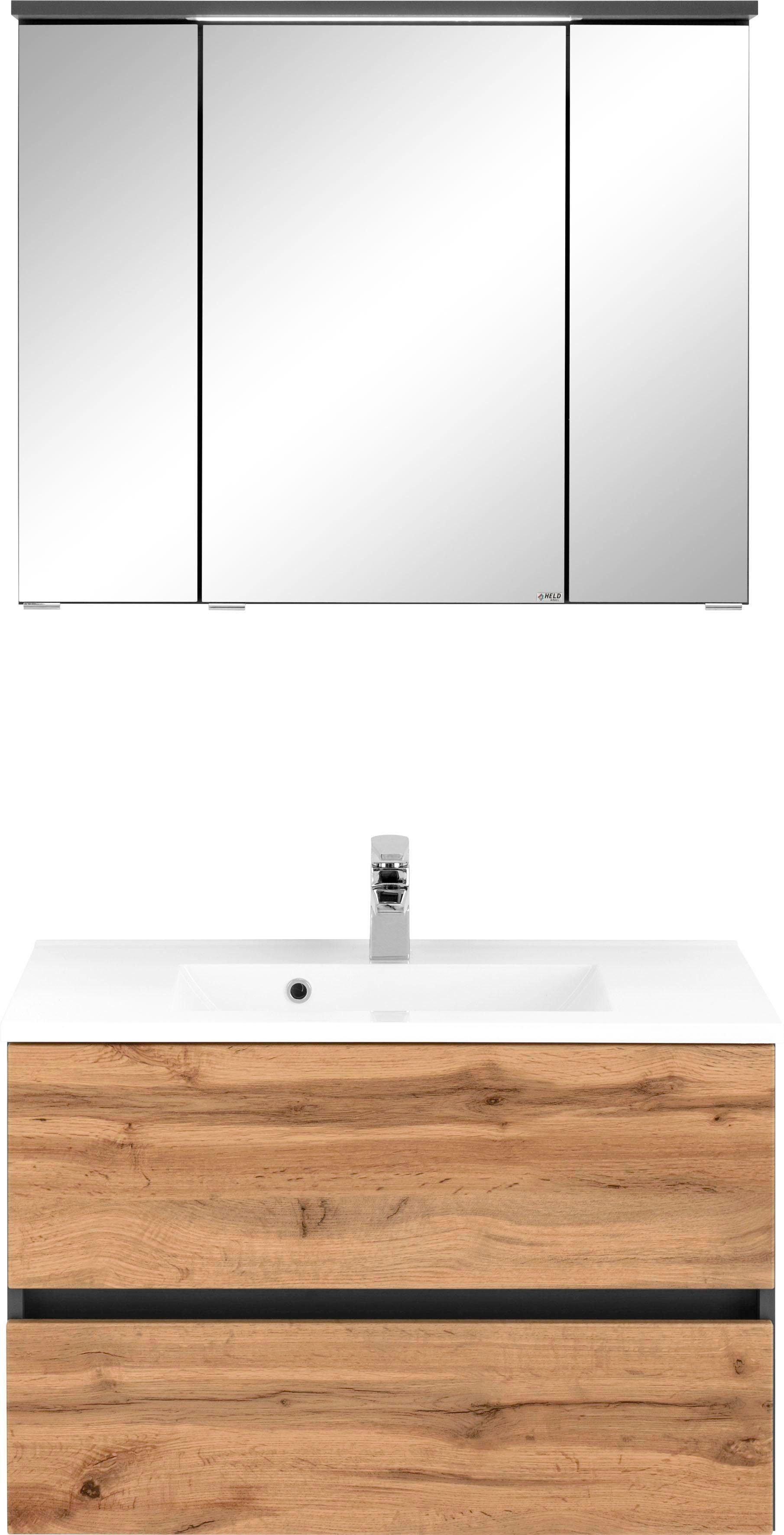 welltime Badmöbel-Set Lucca, (2-St), Breite 80 cm, mit direkter LED-Beleuchtung
