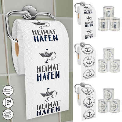 CEPEWA Toilettenpapier Toilettenpapier maritim 12er Set 3 Motiven 24m 2-lagig PVC 18g/qm WC