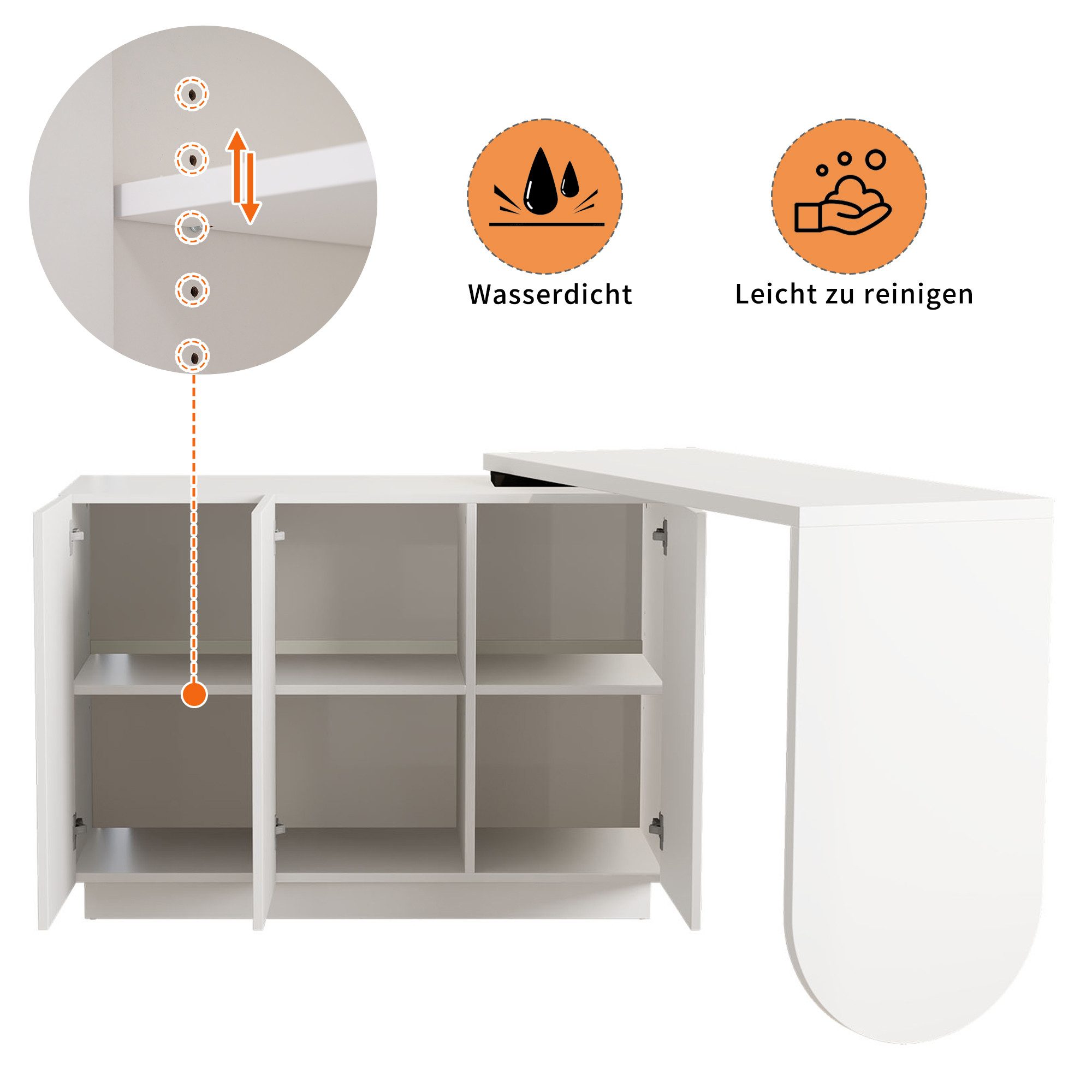 Odikalo Tresentisch Stehtisch Bartisch Couchtisch Lagerschrank Stauraum Drehbarer Weiß