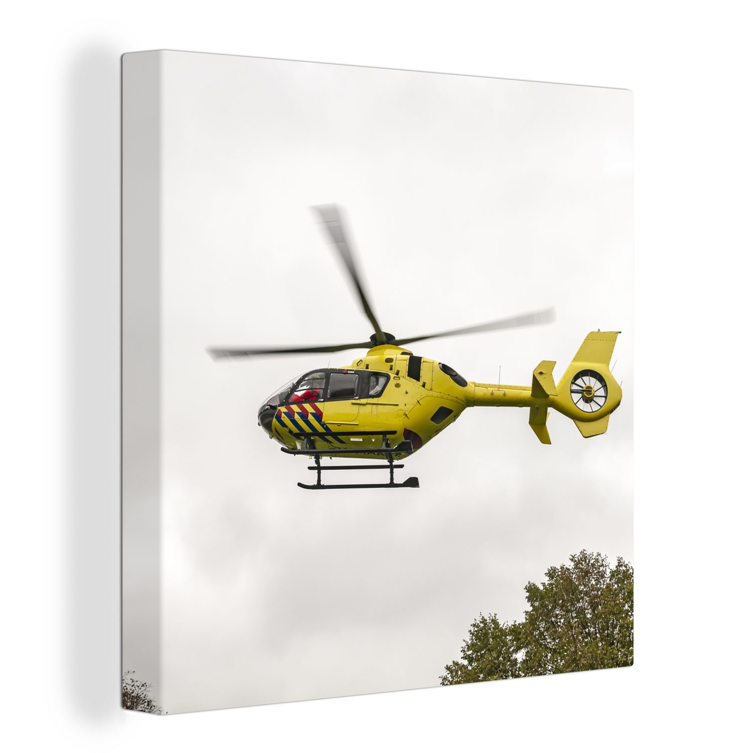 OneMillionCanvasses® Leinwandbild Gelber Trauma-Hubschrauber, (1 St), Leinwand Bilder für Wohnzimmer Schlafzimmer