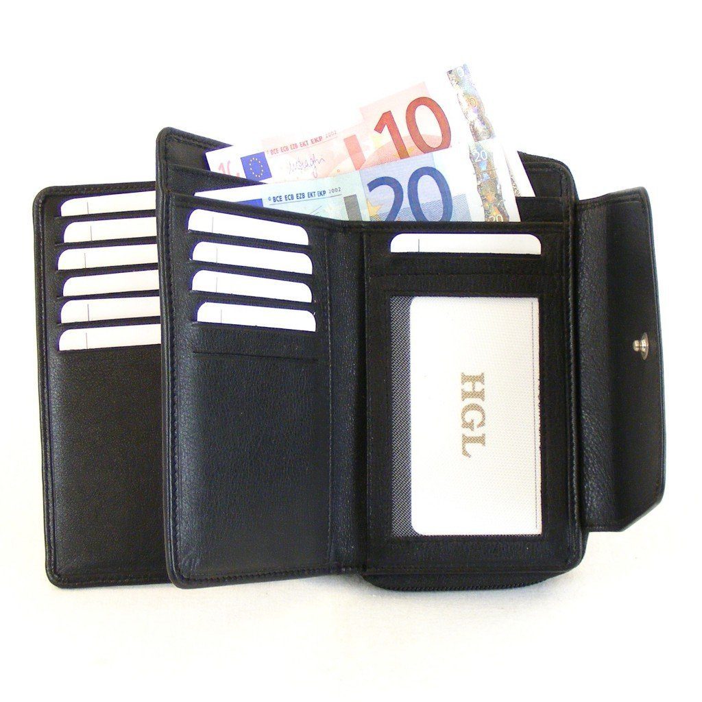 schwarz Damen Kreditkartenfach Leder HGL Geldbörse Geldbörse HGL RV-Börse 11446 Bildfach