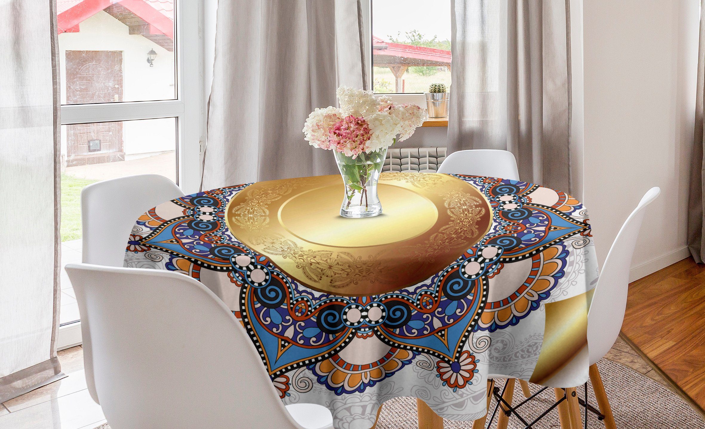 floral Mandala Tischdecke für Küche Esszimmer Abakuhaus Abdeckung Boho Kreis Dekoration, Tischdecke