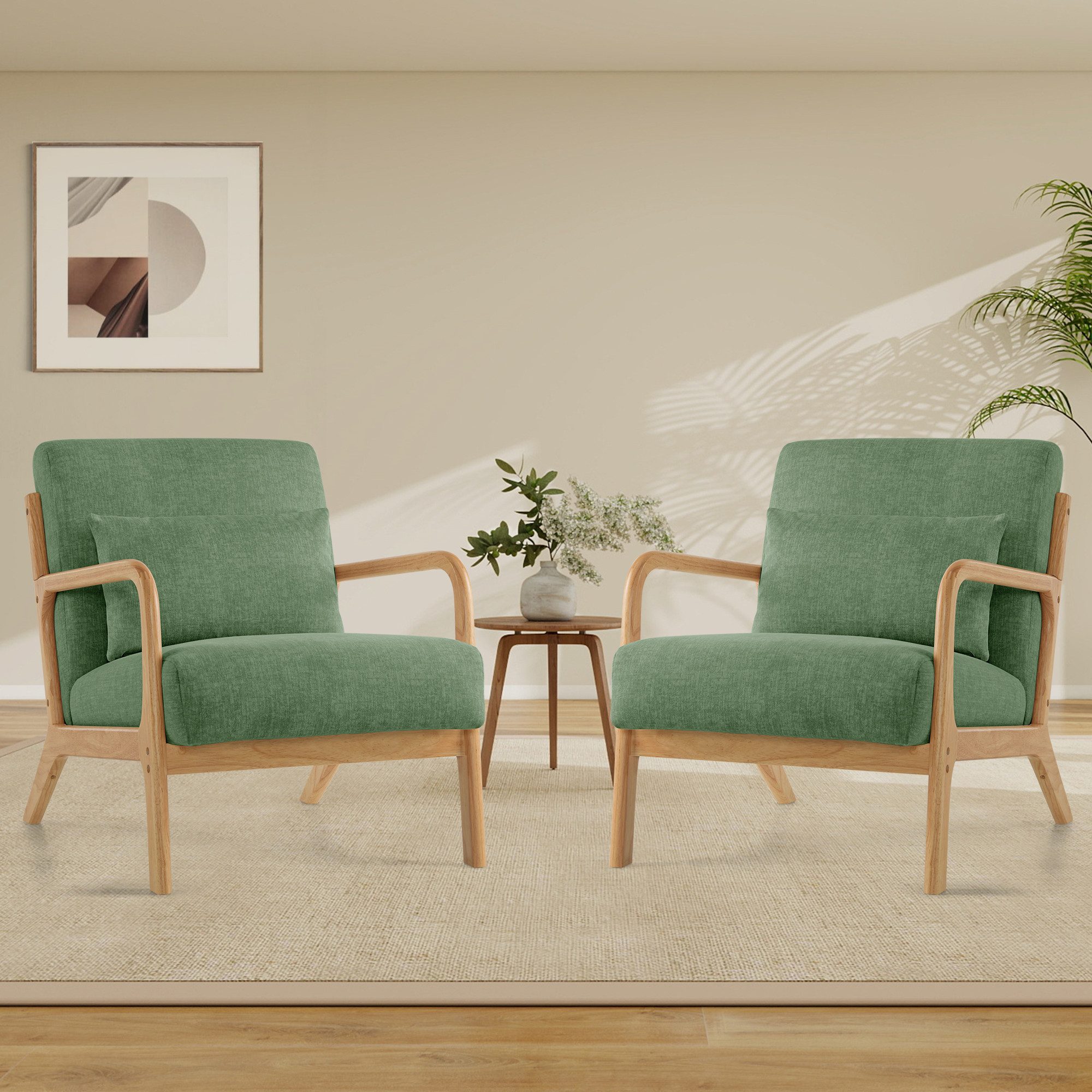Aunekiv Sessel mit Kissen & Holzrahmen, Lesesessel, Mid-Century Sessel (1-St), Perfekt als Relaxsessel für Wohnzimmer und kleine Räume – Bild 4 von 5