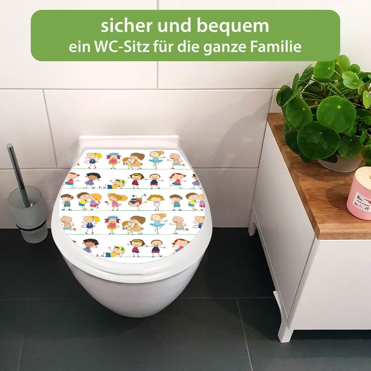 banjado WC-Sitz mit Kindersitz Motiv Kinder (mit Kindersitz, integrierte Scharniere), 44,9 x 37,1 x 5 cm