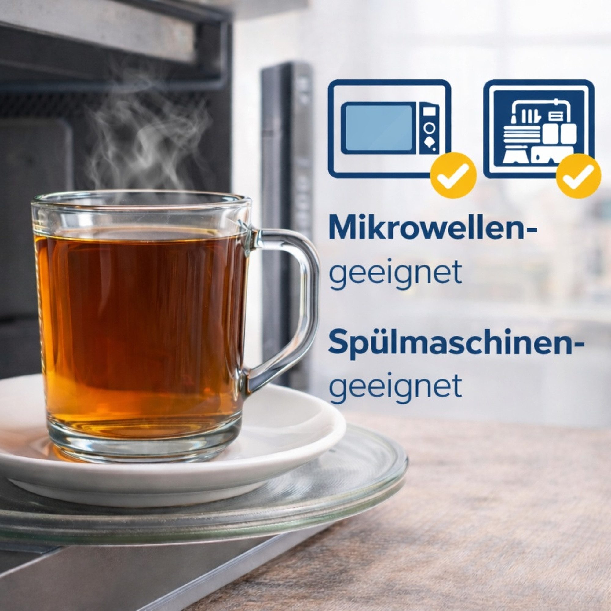 BigDean Teeglas 6 Stück Teegläser Set Teegläser mit Henkel 230 ml Kaffee Gläser robust, 6-tlg., Glas, Vielseitig, Spülmaschinengeeignet, Mikrowellengeeignet – Bild 4 von 5
