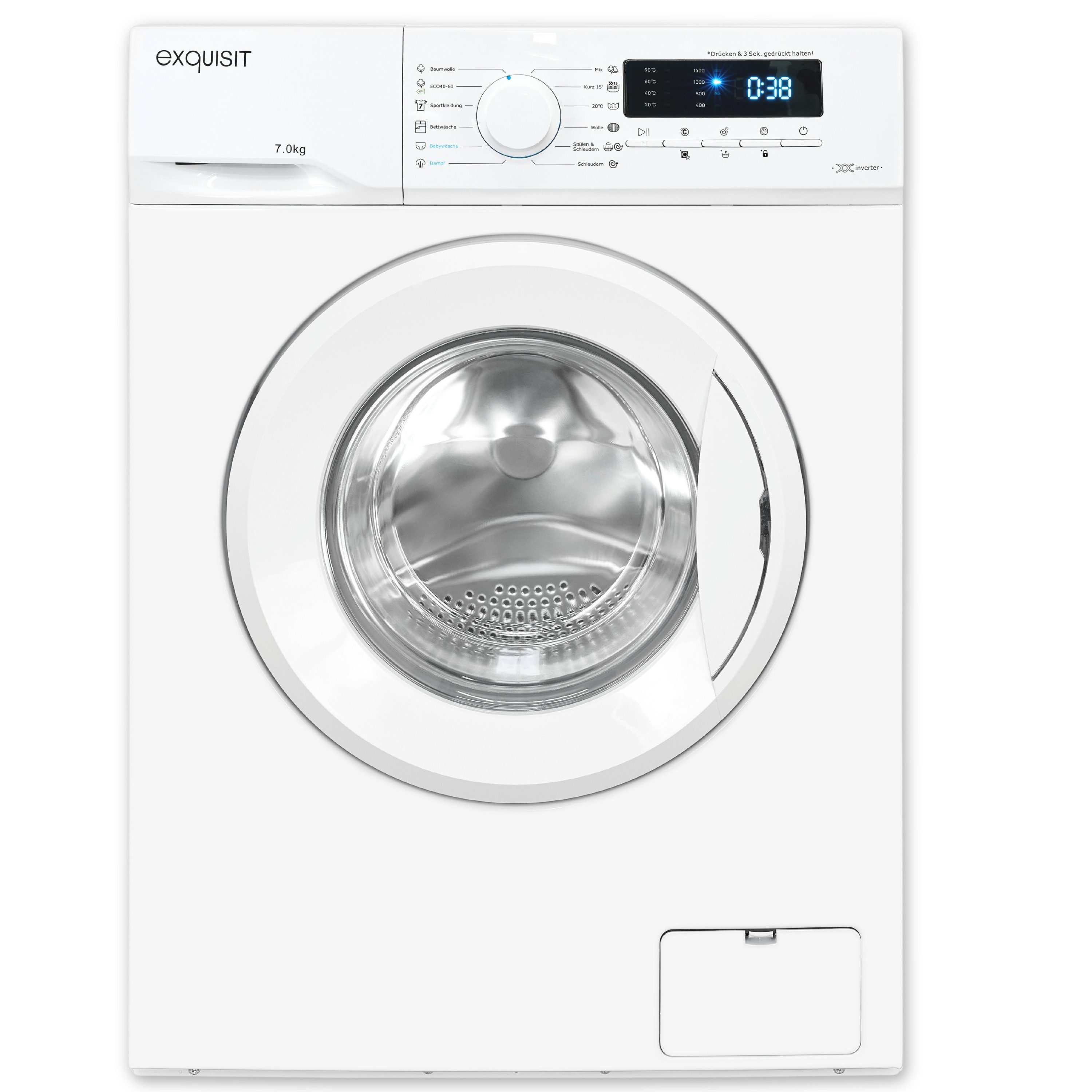exquisit Waschmaschine WA57014-020A, 7 kg, 1400 U/min, 40 kWh, 37 L, 76 dB, Geräuschklasse B