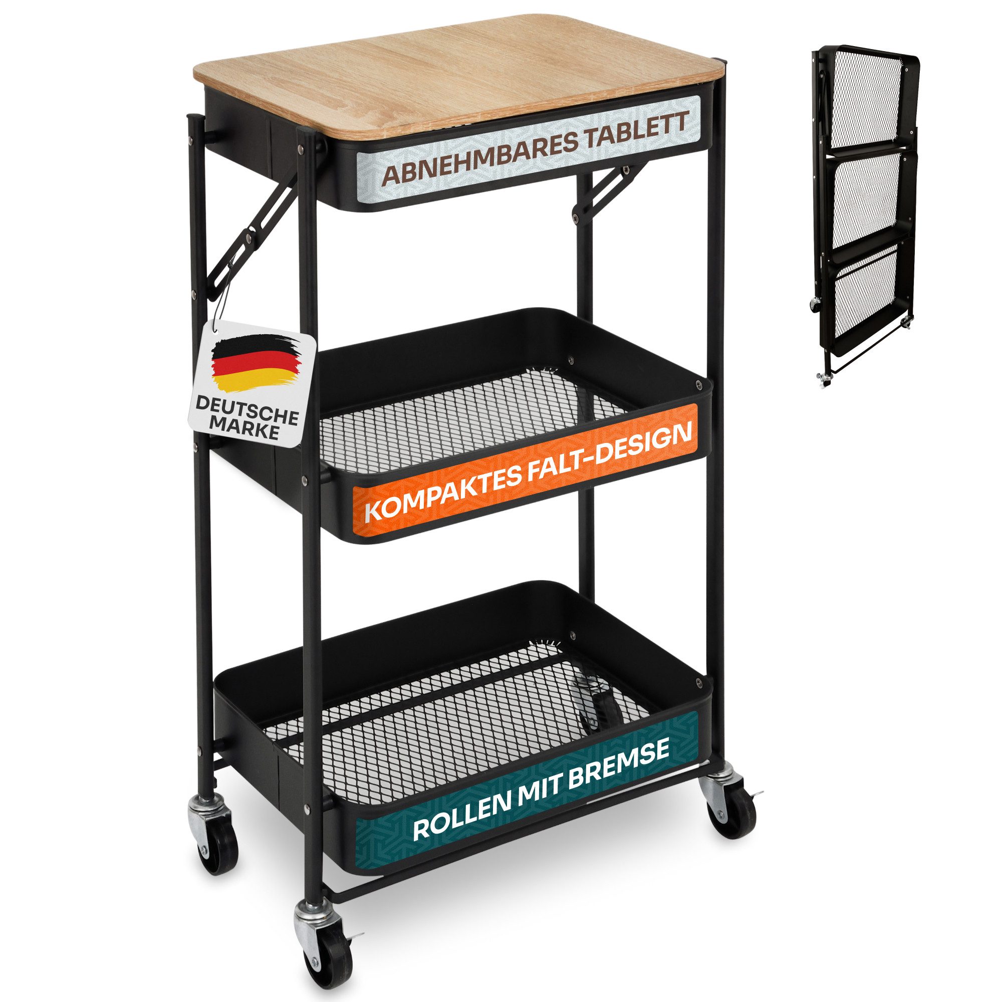 Gardissimo Beistellwagen Plate klappbar mit 4 Rollen aus Metall und Servier günstig online kaufen