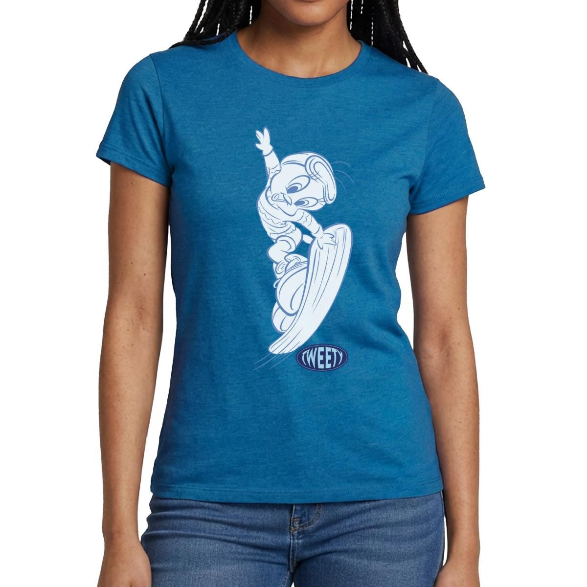 Spreadshirt T-Shirt Looney Tunes Tweety Mit Snowboard Frauen T-Shirt (1-tlg) Slim Fit, fällt klein aus