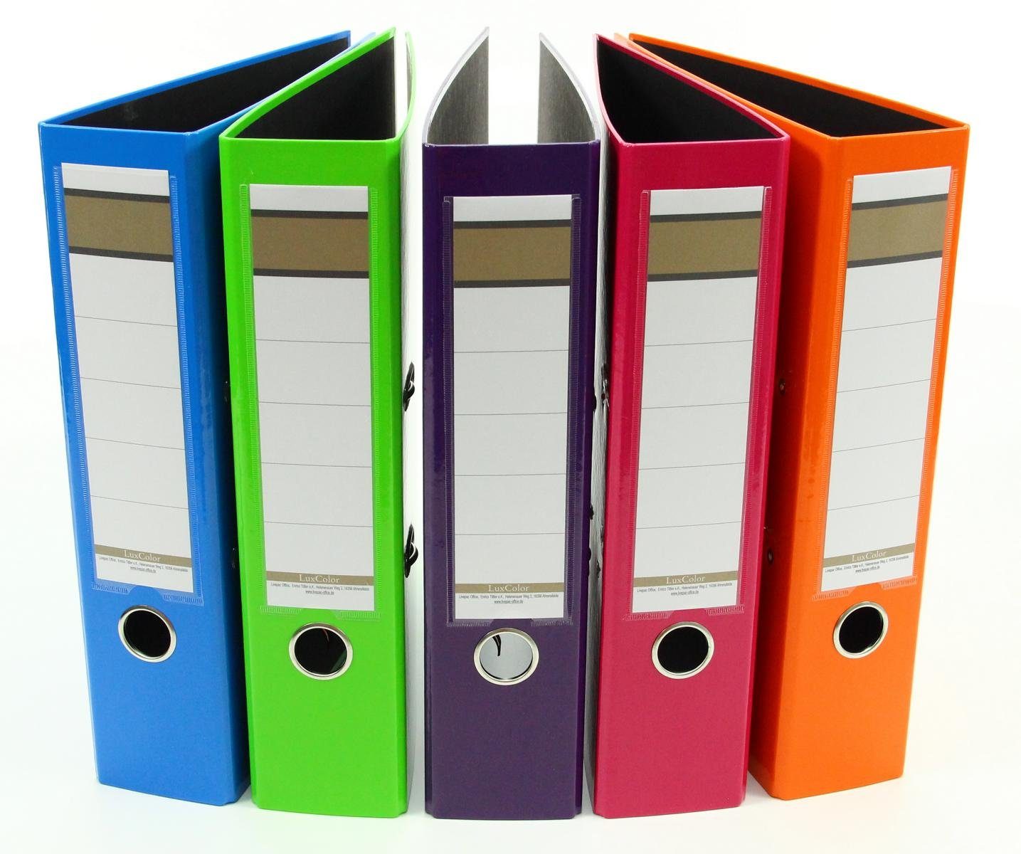 Livepac Office Aktenordner 5x Glanz-Ordner / DIN A4 / 75mm breit / je 1x blau, hellgrün, lila, pi