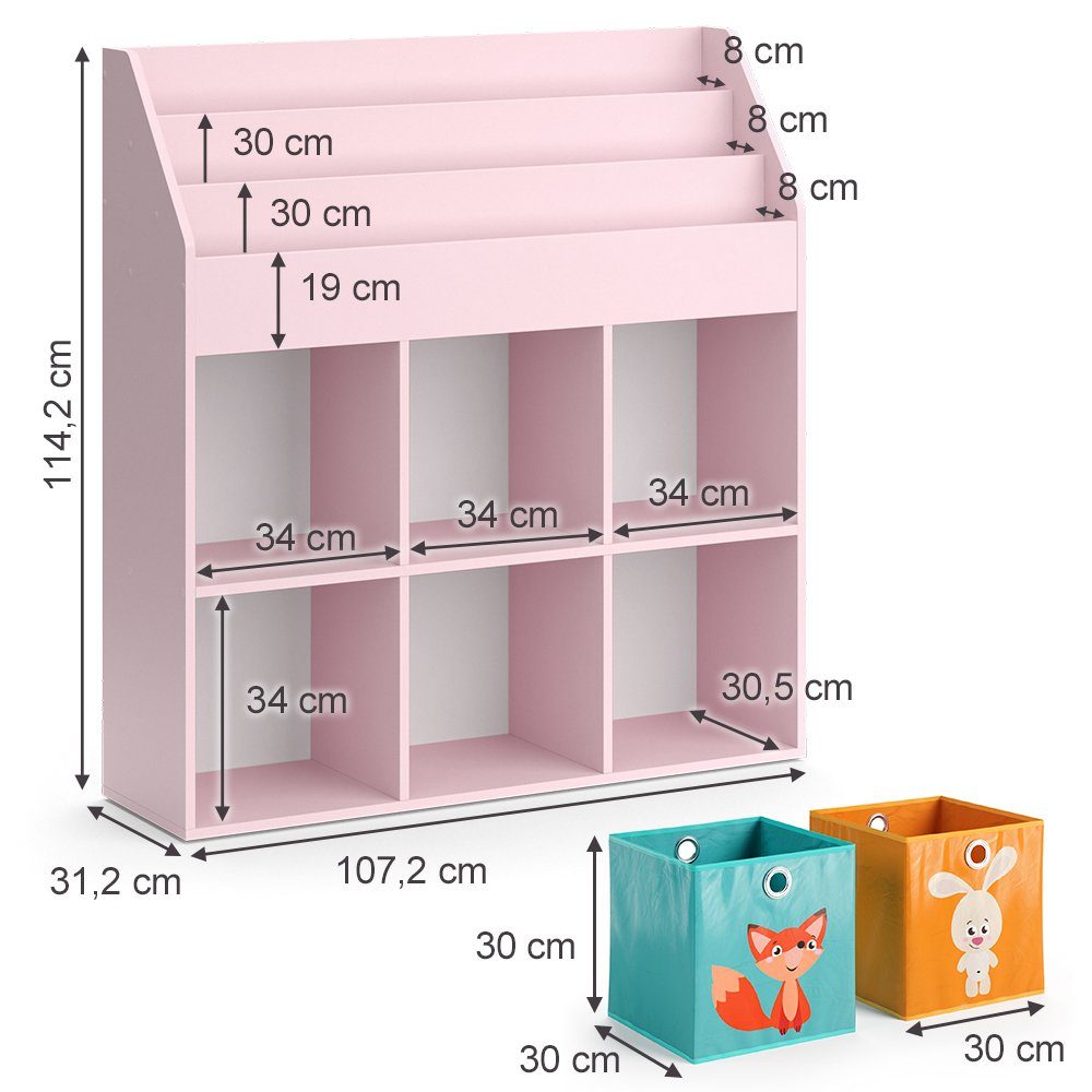 Vicco Bücherregal Luigi, Rosa, 107.2 x 114.2 cm mit 6 Faltboxen (bunt), 1-tlg.