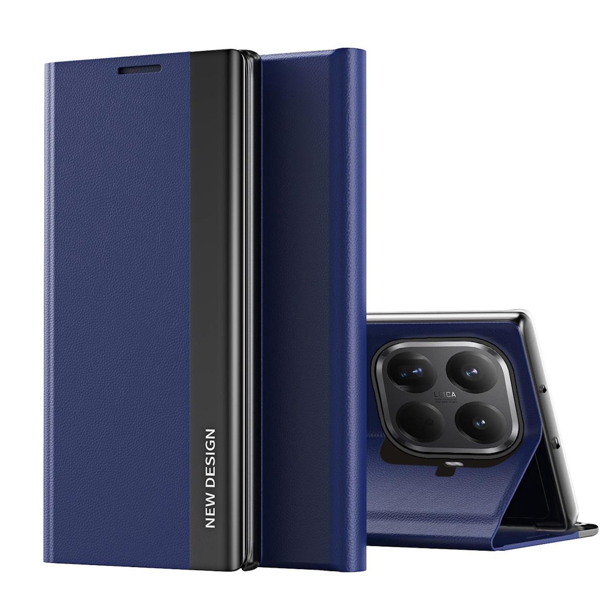 Wigento Smartphone-Hülle Für Xiaomi 15T Pro Design Electroplated Kunstleder Schutzhülle D- Blau, Seiten-Elektroplattierung, Flip-Stand, Adsorptionsfunktion