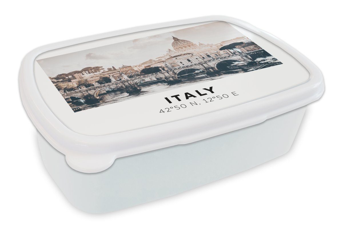 MuchoWow Lunchbox Rom - Skyline - Italien - Sommer, Kunststoff, (2-tlg), Brotbox für Kinder und Erwachsene, Brotdose, für Jungs und Mädchen weiß