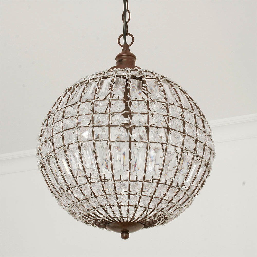 Grafelstein Kronleuchter Kugellampe CRISTAL mit Kristallen D34cm antik braun Deckenleuchte