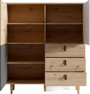 byLIVING Highboard Bill, Breite 120 cm, Höhe 135 cm, Füße aus Eiche Massivholz