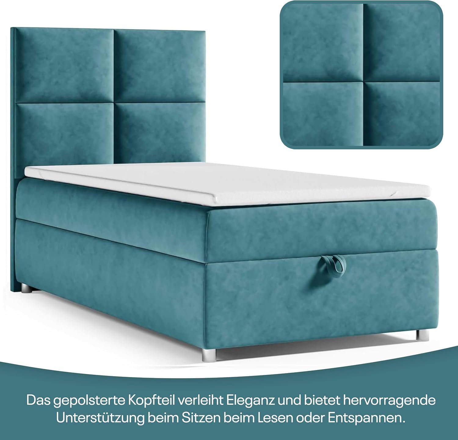 Best for Home Boxspringbett Boxspringbett Trinity K-2 mit Stauraum & Bonellmatratze (Einzelbett, Hotelbett, Polsterbett gepolstertes Kopfteil, Jugendbett, Kinderbett versch. Größen, 70x200 80x200 90x200 100x200 cm), verschiedene Liefermöglichkeiten, Handwerksqualität