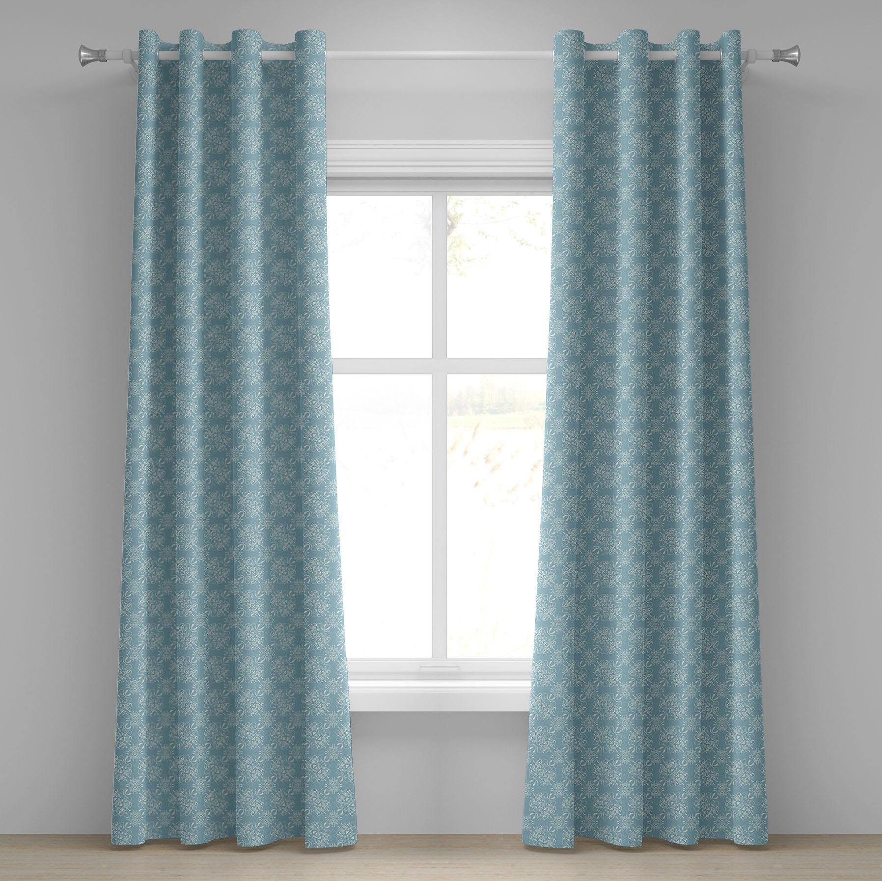 Gardine Dekorative 2-Panel-Fenstervorhänge für Schlafzimmer Wohnzimmer, Abakuhaus, Antiquität Retrostil Curly Blumen | Fertiggardinen