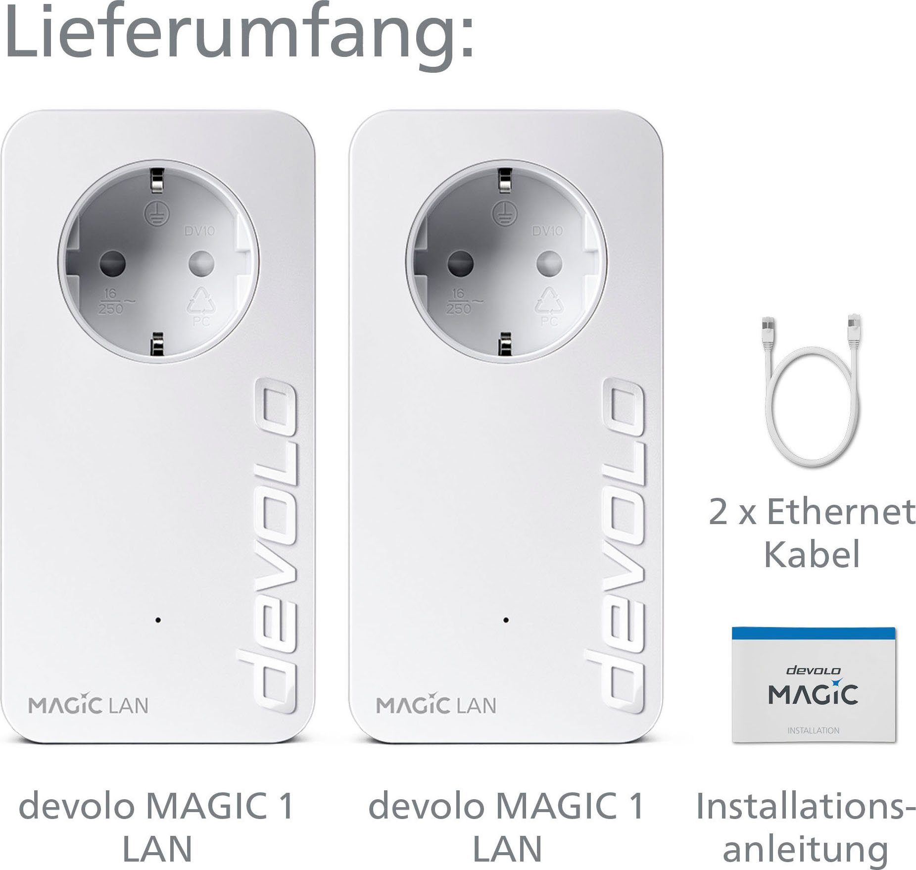 DEVOLO Magic 1 LAN Kit Heimnetz) 2x Smart-Stecker (1200Mbit, Starter GbitLAN, Powerline