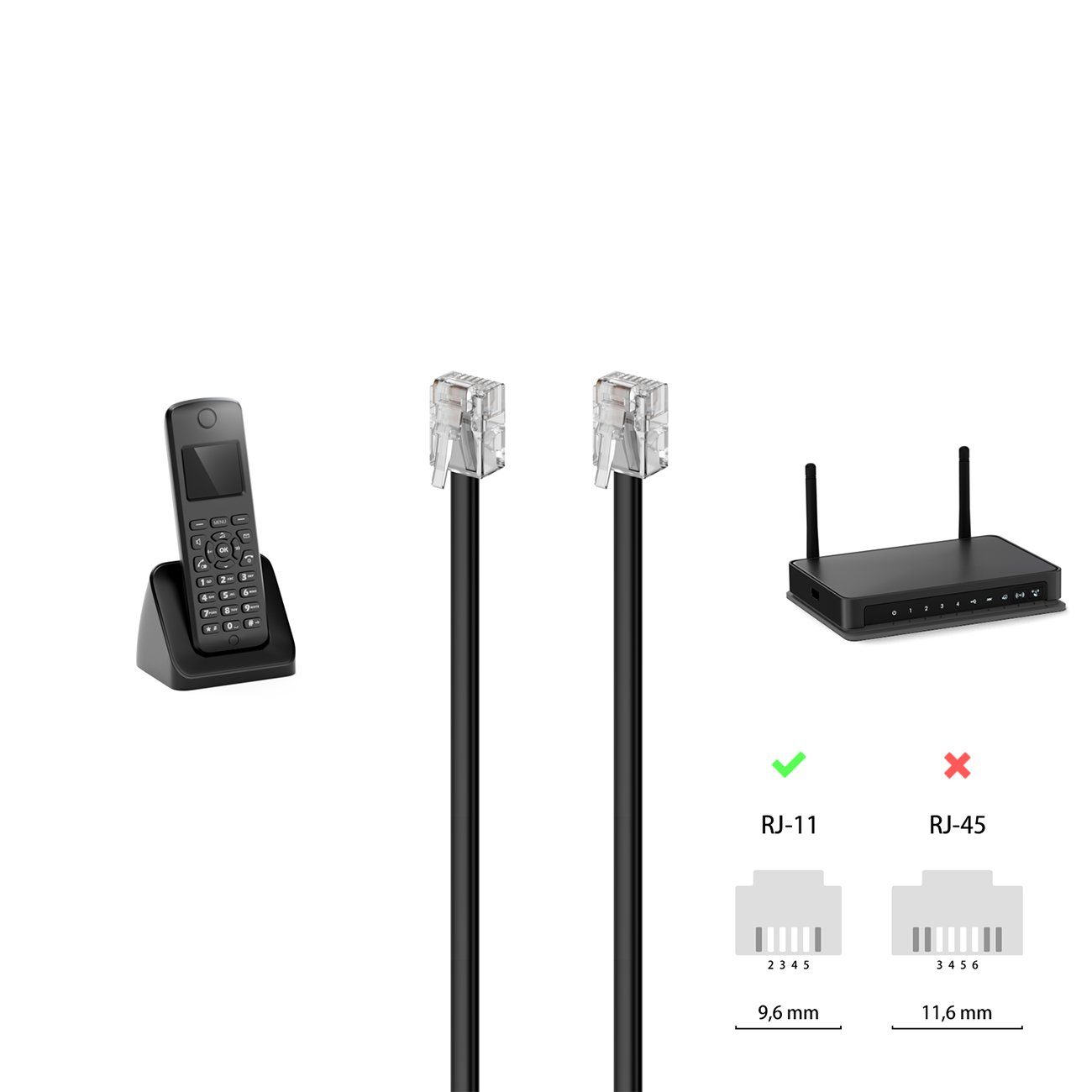 deleyCON deleyCON 1m Telefonkabel Modularkabel 6P4C Westernkabel RJ11 auf RJ11 LAN-Kabel