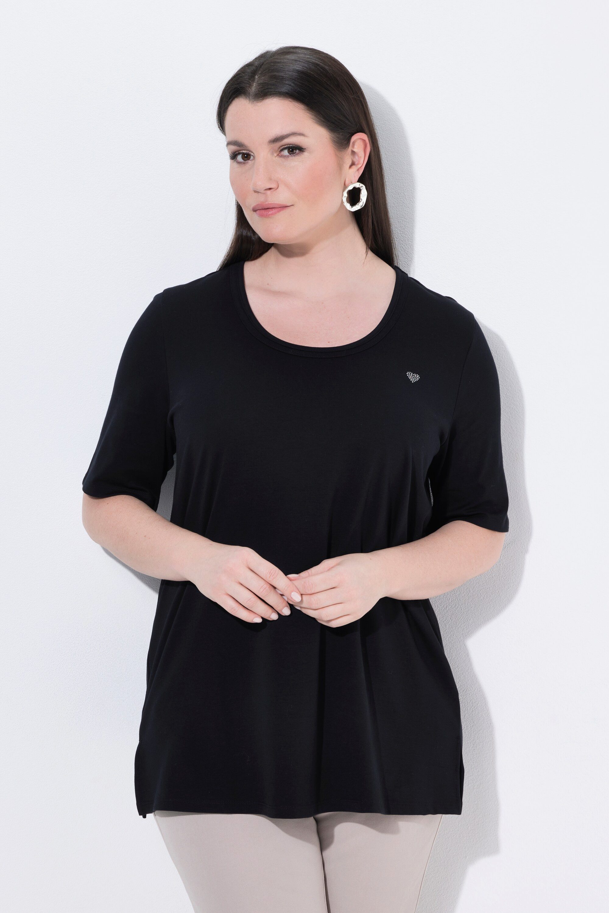 Ulla Popken T-Shirt T-Shirt Herz A-Linie Rundhals Halbarm Pima Cotton