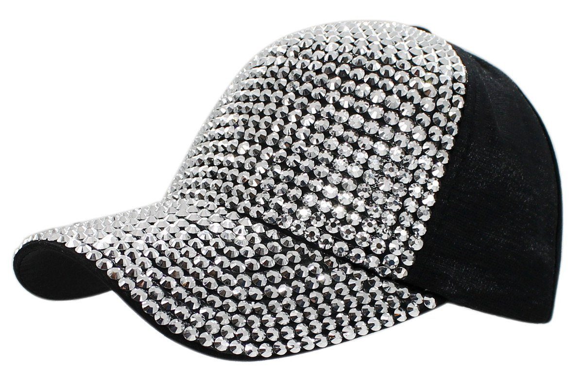 dy_mode Baseball Cap Damen Baseballkappe Kappe mit Strasssteinen K229-SilberSchwarzGlitzer Schirmmütze Glitzer