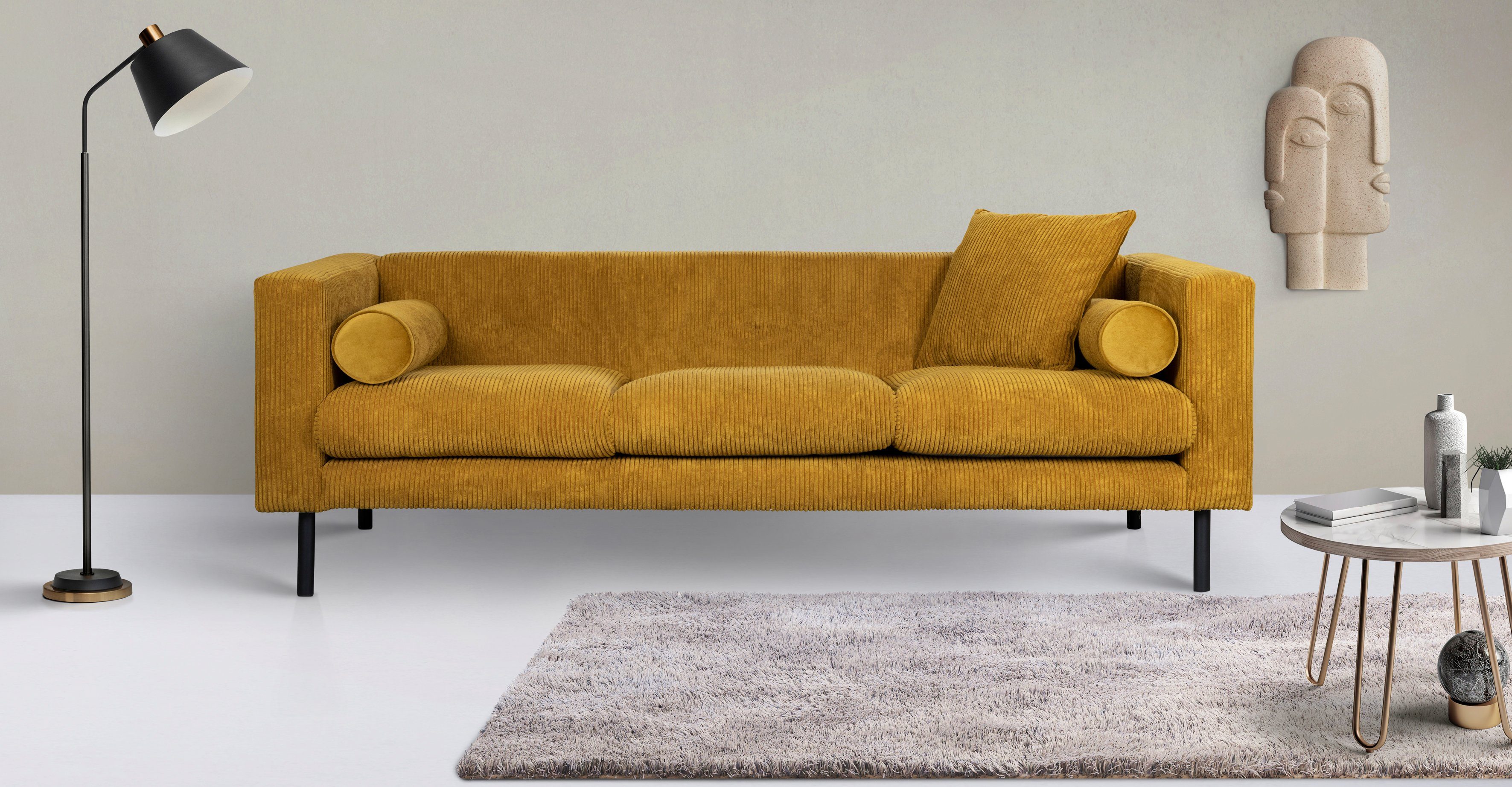 Home affaire 3-Sitzer Lillibeth Designsofa mit Wellenunterfederung, Maße B/T/H: 218/74/83 cm, Zierkissen als Wendekissen, Bezug Samtoptik oder Cord