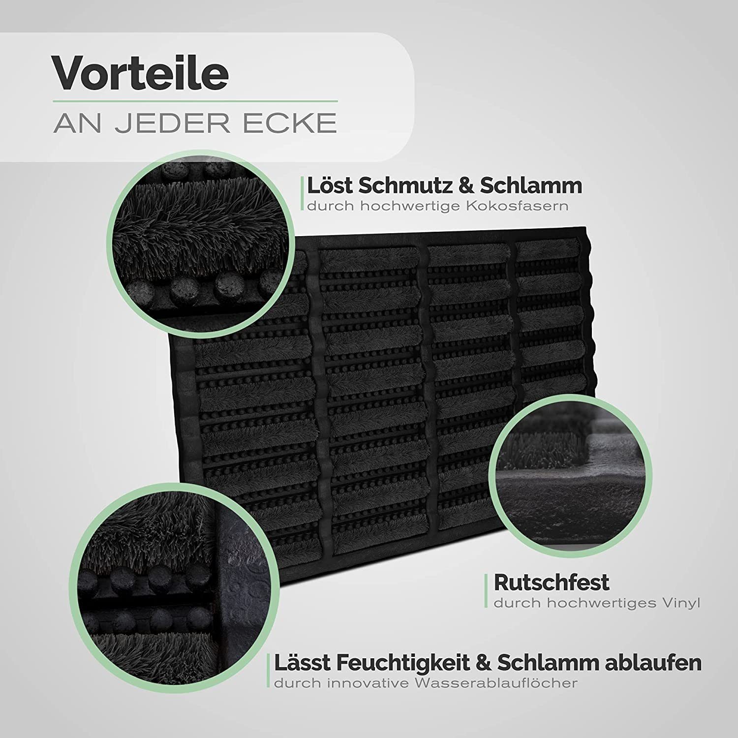 Entrando Fußmatte Fussmatte aus Kokos und Gummi für die Haustür, Rechteckig, Höhe: 25 mm, für Außen, Robust, Rutschfest, Wetterfest