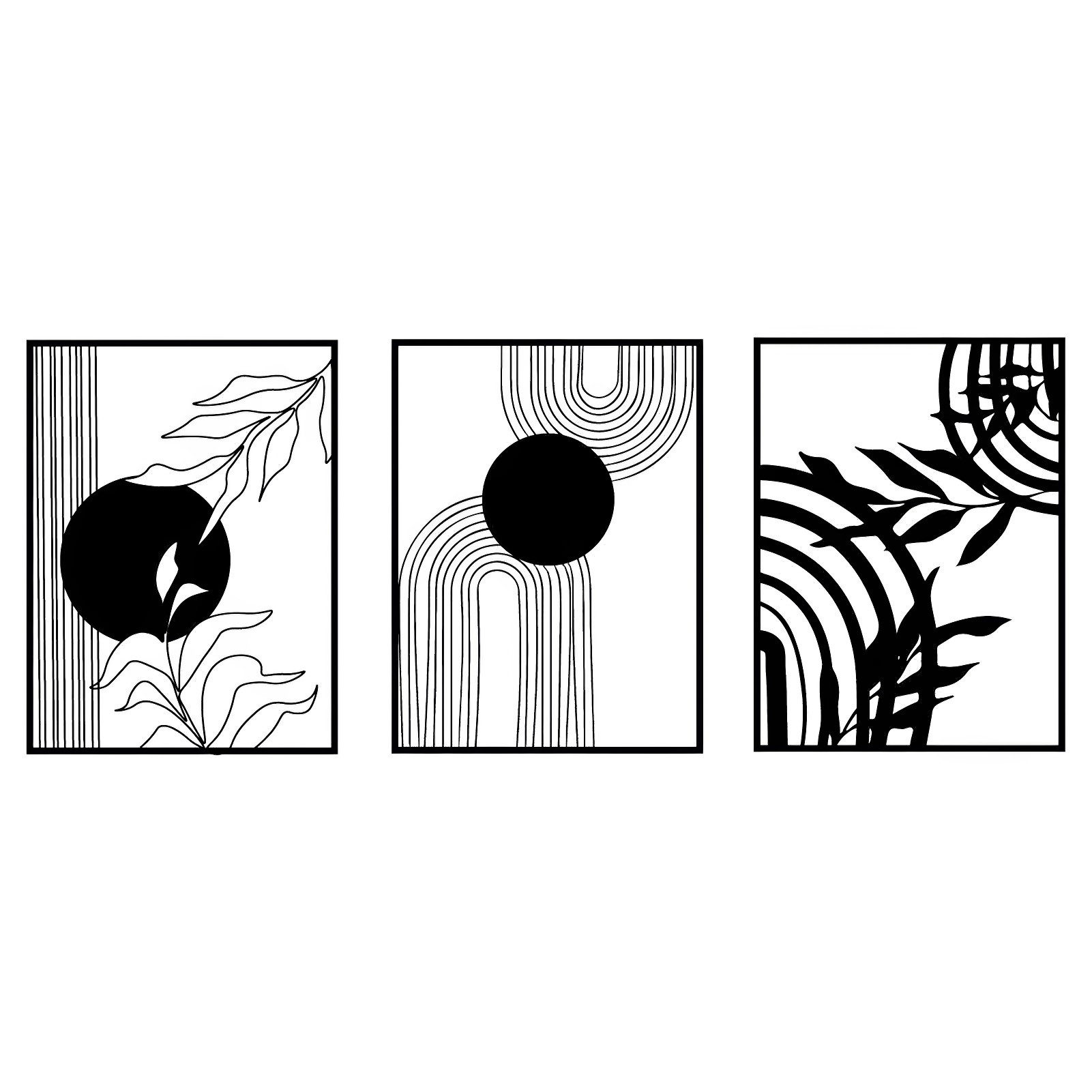 Jumpeak Wanddekoobjekt Metall Wanddeko Set 3-teilig, Modern Geometrisch-Florales Design, Stylisches Wohnaccessoire für Modernes Interieur,Geschenk zum Einzug