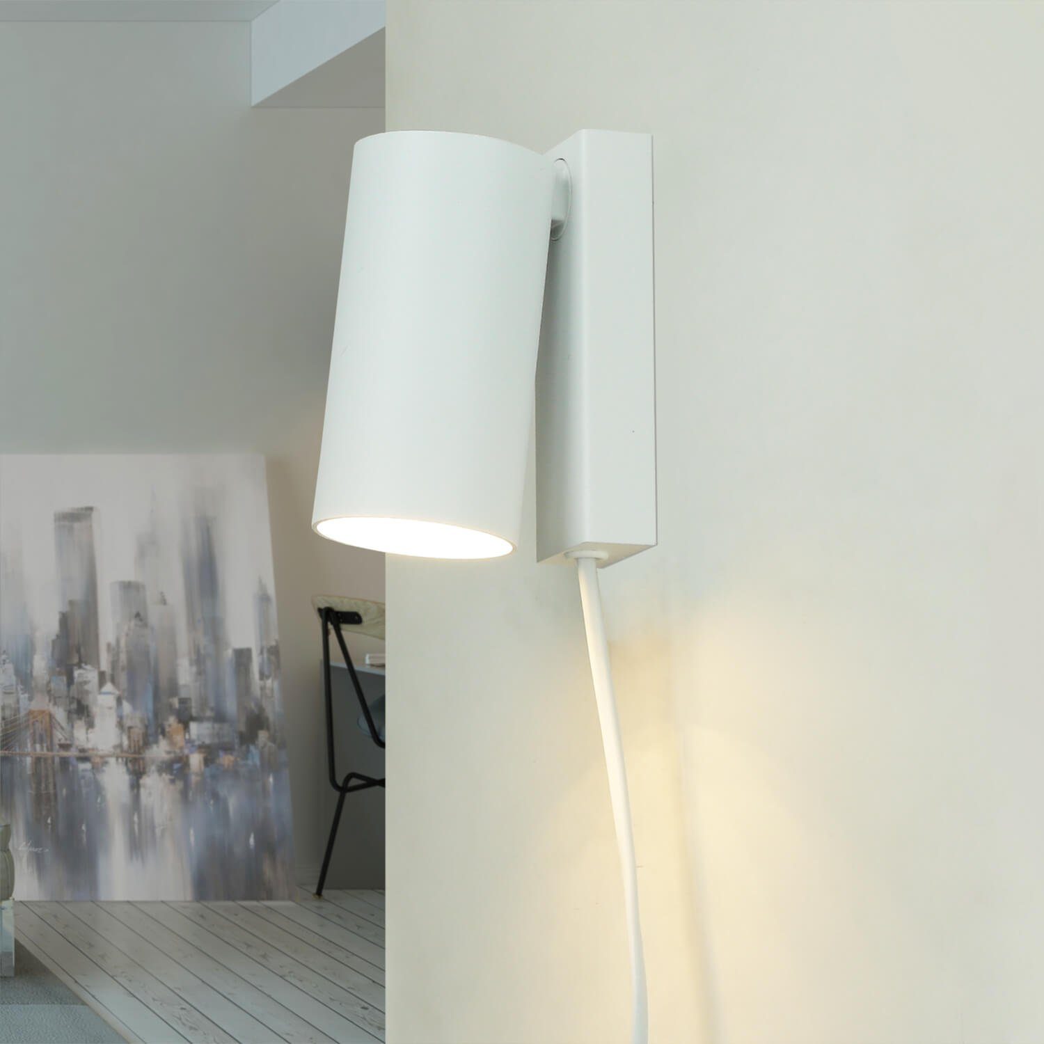 Leuchtmittel, Wandstrahler Kabel ohne Leselampe Bett COLENE, verstellbar Sofa Schalter mit Weiß Wandlampe Licht-Erlebnisse GU10