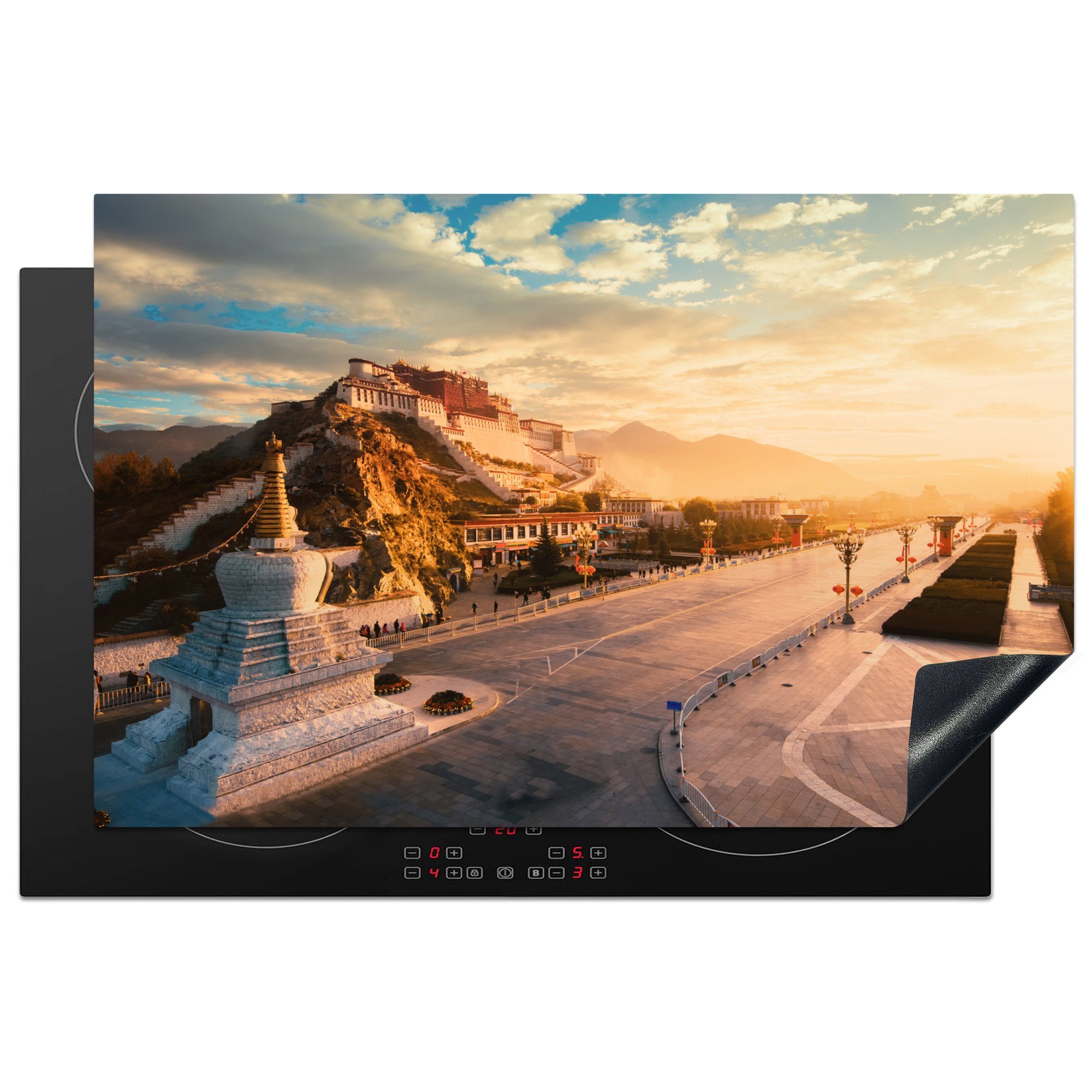 MuchoWow Herdblende-/Abdeckplatte Potala-Palast in Lhasa, Tibet, Vinyl, (1 tlg), 81x52 cm, Induktionskochfeld Schutz für die küche, Ceranfeldabdeckung