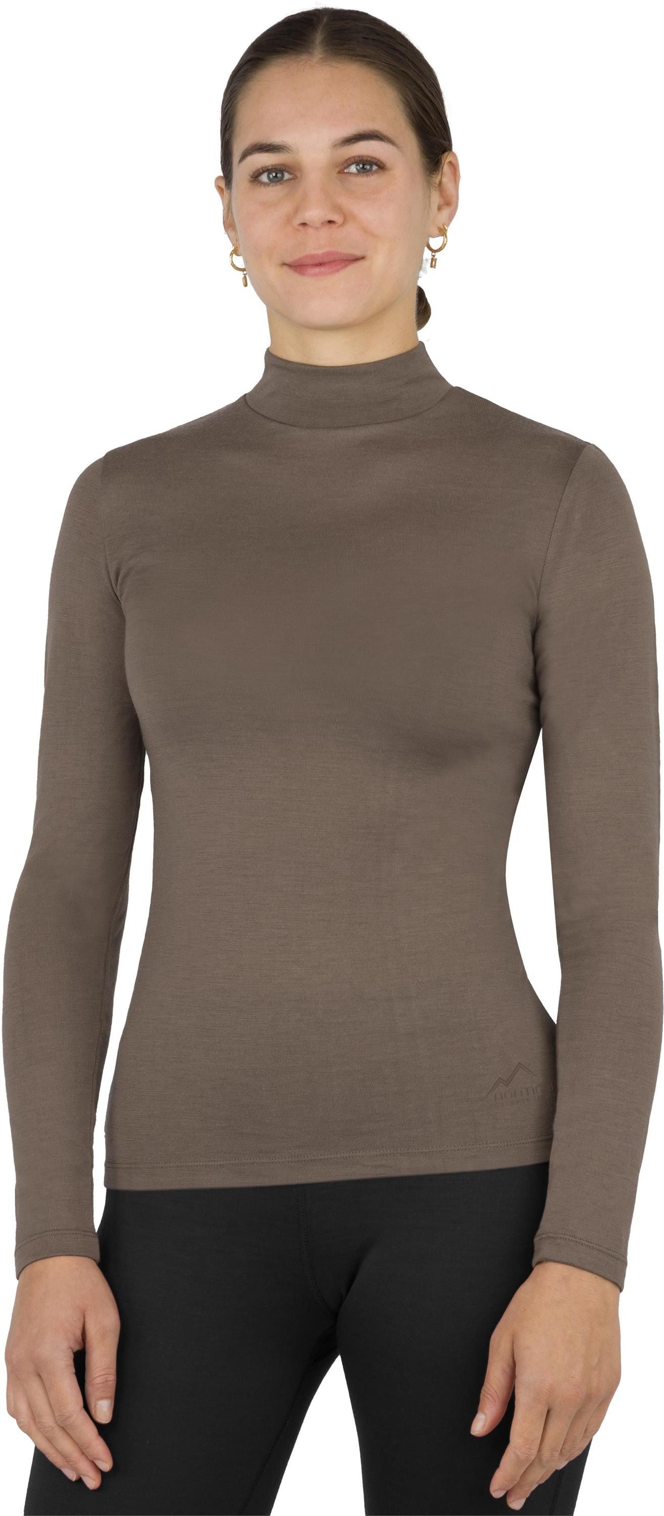 normani Langarmshirt Damen Merino Longsleeve mit Stehkragen Romsey Ski-Unterwäsche Rundhals Merino Pullover Unterhemd - 100 % Merinowolle