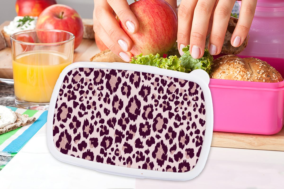 Kunststoff - - Panther Lunchbox für Schnittmuster Kunststoff, Brotdose MuchoWow (2-tlg), Rosa, Mädchen, Snackbox, Brotbox Erwachsene, Kinder,
