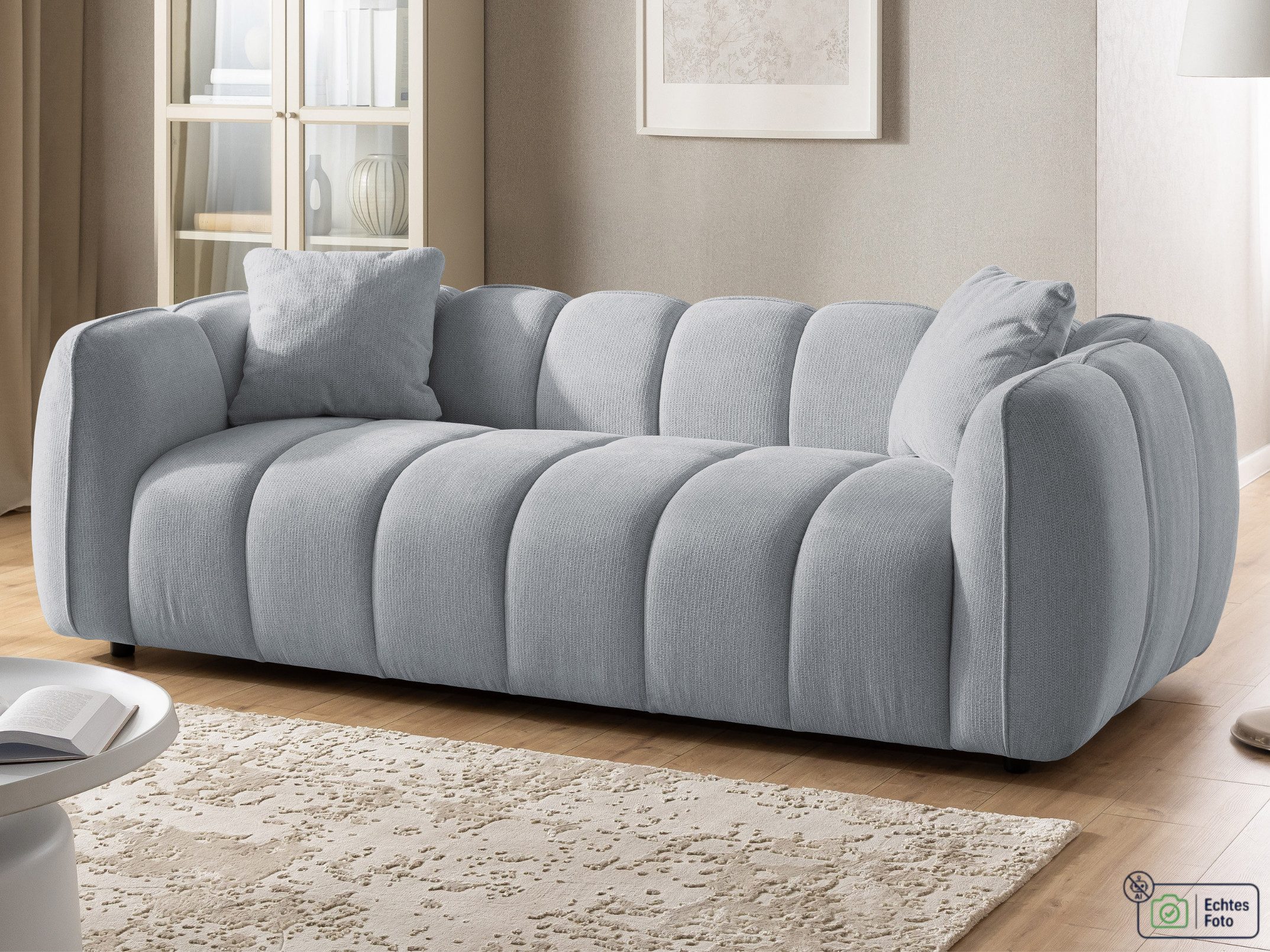 S-Style Möbel Sofa 3-Sitzer Nubira in tief gesteppter Bubble-Optik aus Strukturstoff, mit modernem Design und Wellenfederung