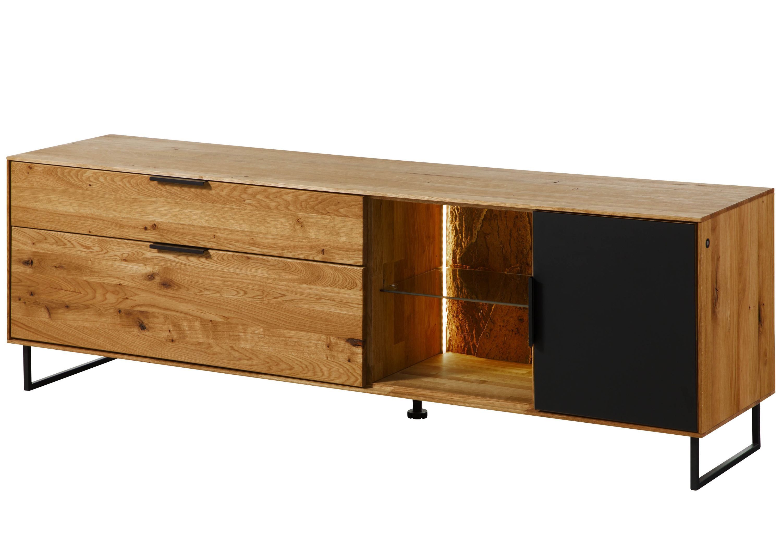 Massivmoebel24 Lowboard LINDAU Wildeiche Massivholz natur (Massivholz teilmontiert 62 kg LINDAU #125), Wildeiche 180x43x59 cm natur geölt