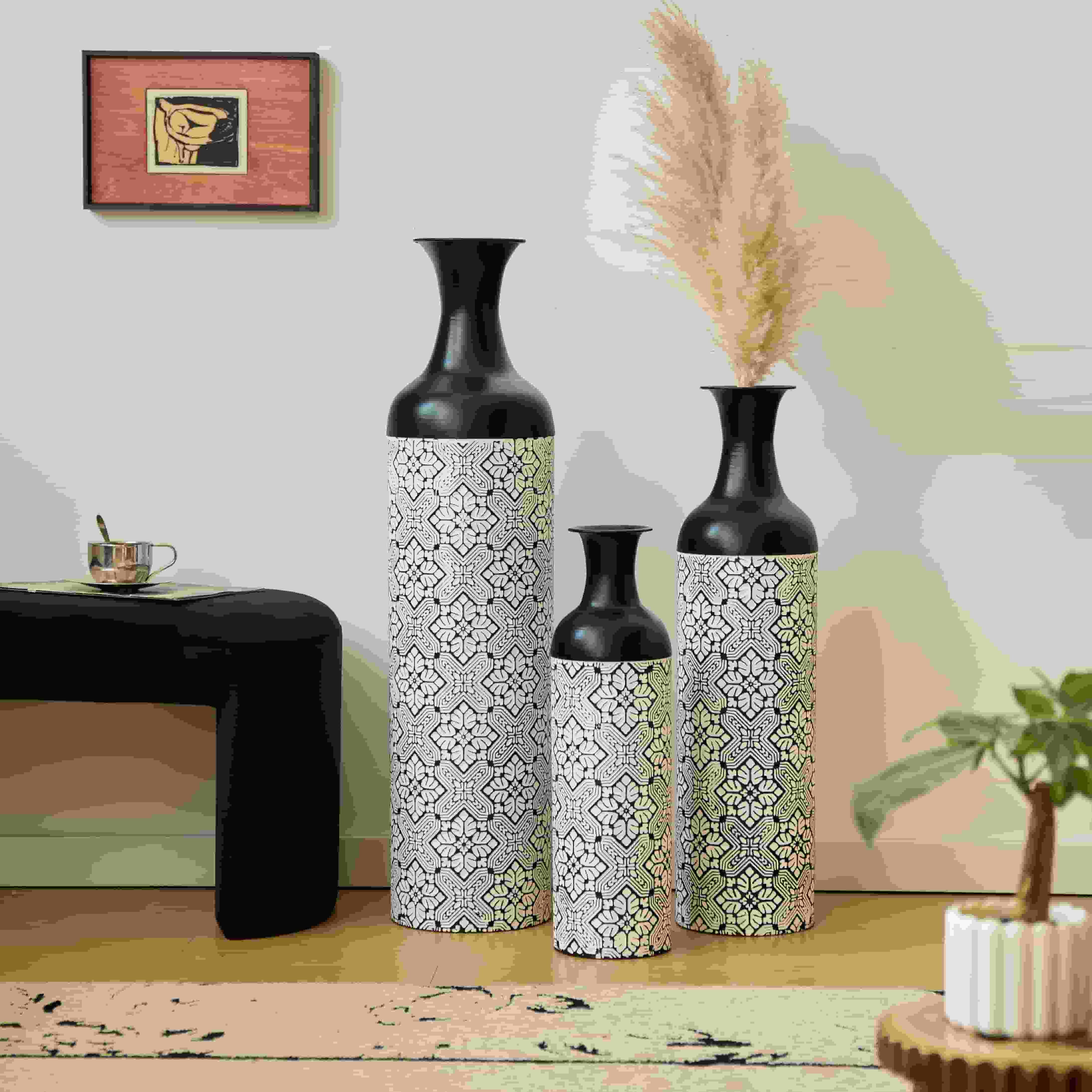 ANYSUN Dekovase Bodenvase Metall-Vasen-Set Tischvase modern Geometrisch Pampasgras (3er (83/66/50cm), Metallvasen-Set für Wohnzimmer, Flur & Büro – perfekt für Pampasgras