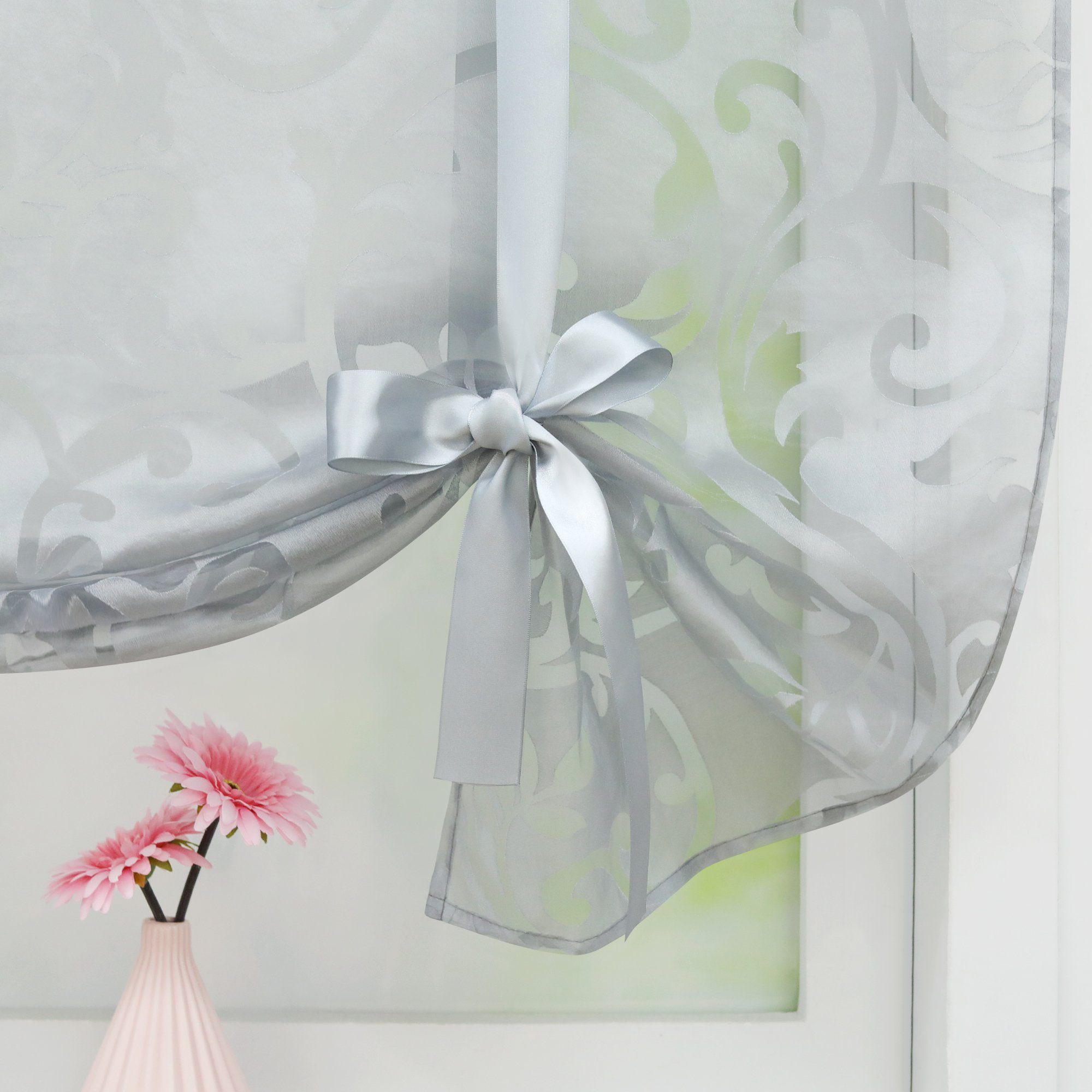 Joyswahl Raffrollo, mit Stangendurchzug, mit Tunnelzug, in Ranken Muster, Küche