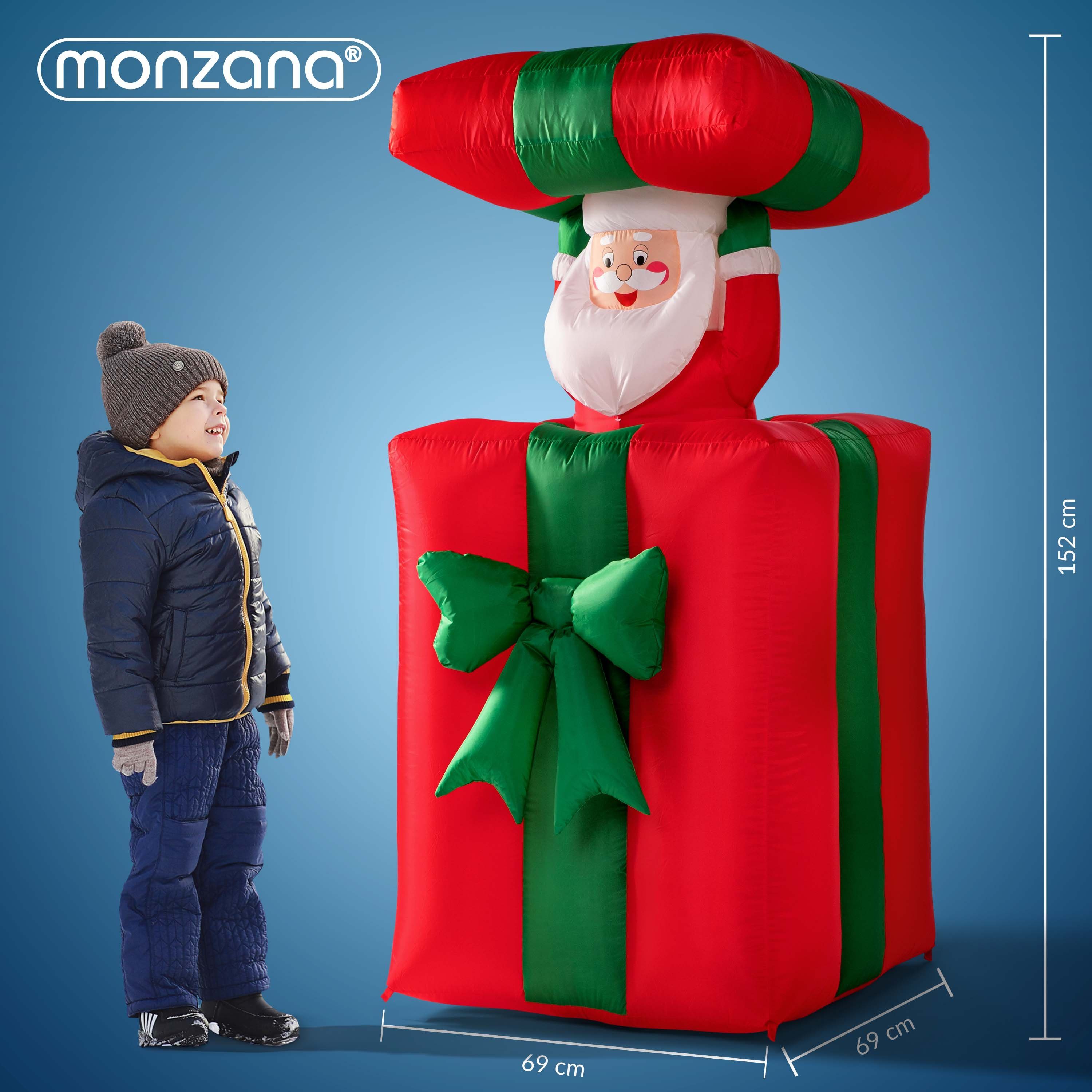 152cm Springt-aus-der-Box Aufblasbarer Außen Beleuchtet LED IP44 monzana Weihnachtsmann,