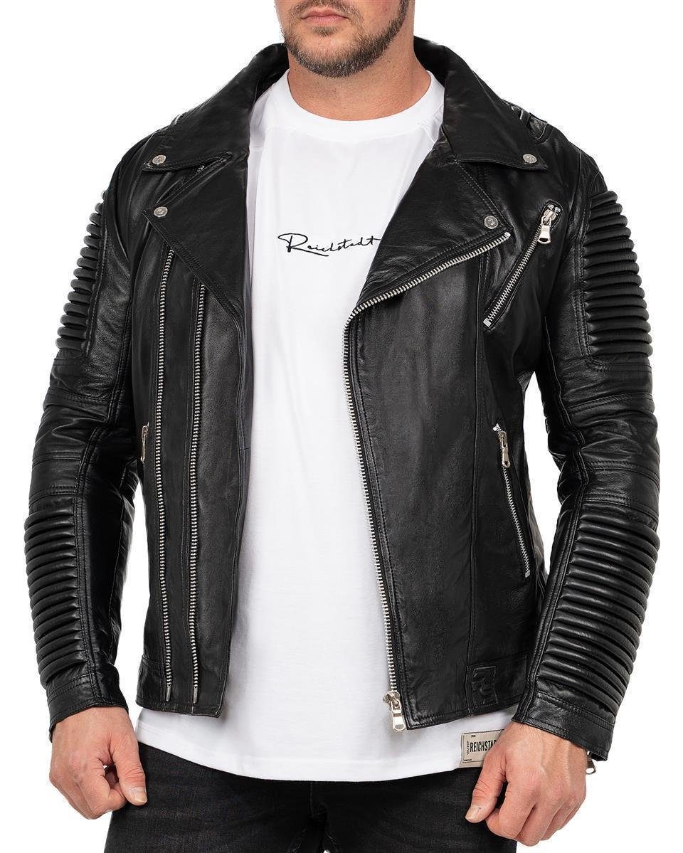 Reichstadt Bikerjacke Herren ECHTLEDER Jacke RS006LUX (1-St) mit Rippenmuster & Zippern