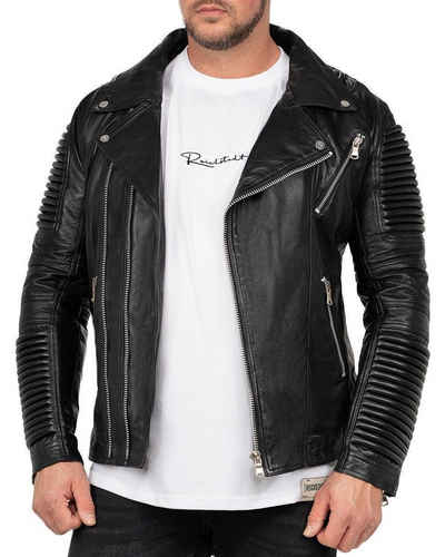 Reichstadt Bikerjacke Kunstleder Jacke RS006 (1-St) mit Rippenmuster und dicken Zippern